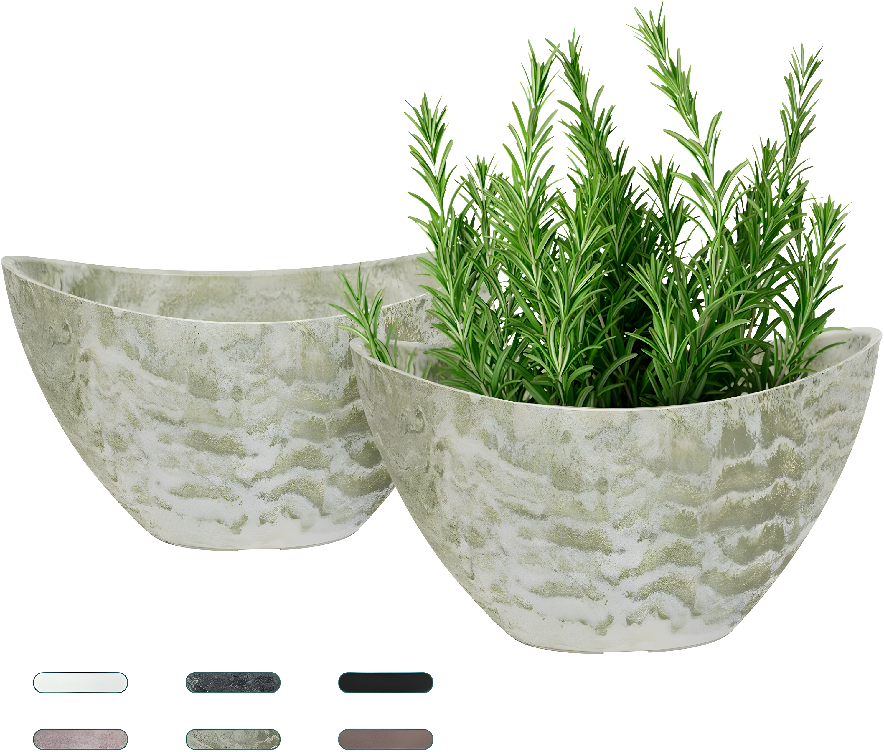 Green Oval Lightweight Plastic Indoor/Outdoor Planter Set with Drainage Holes