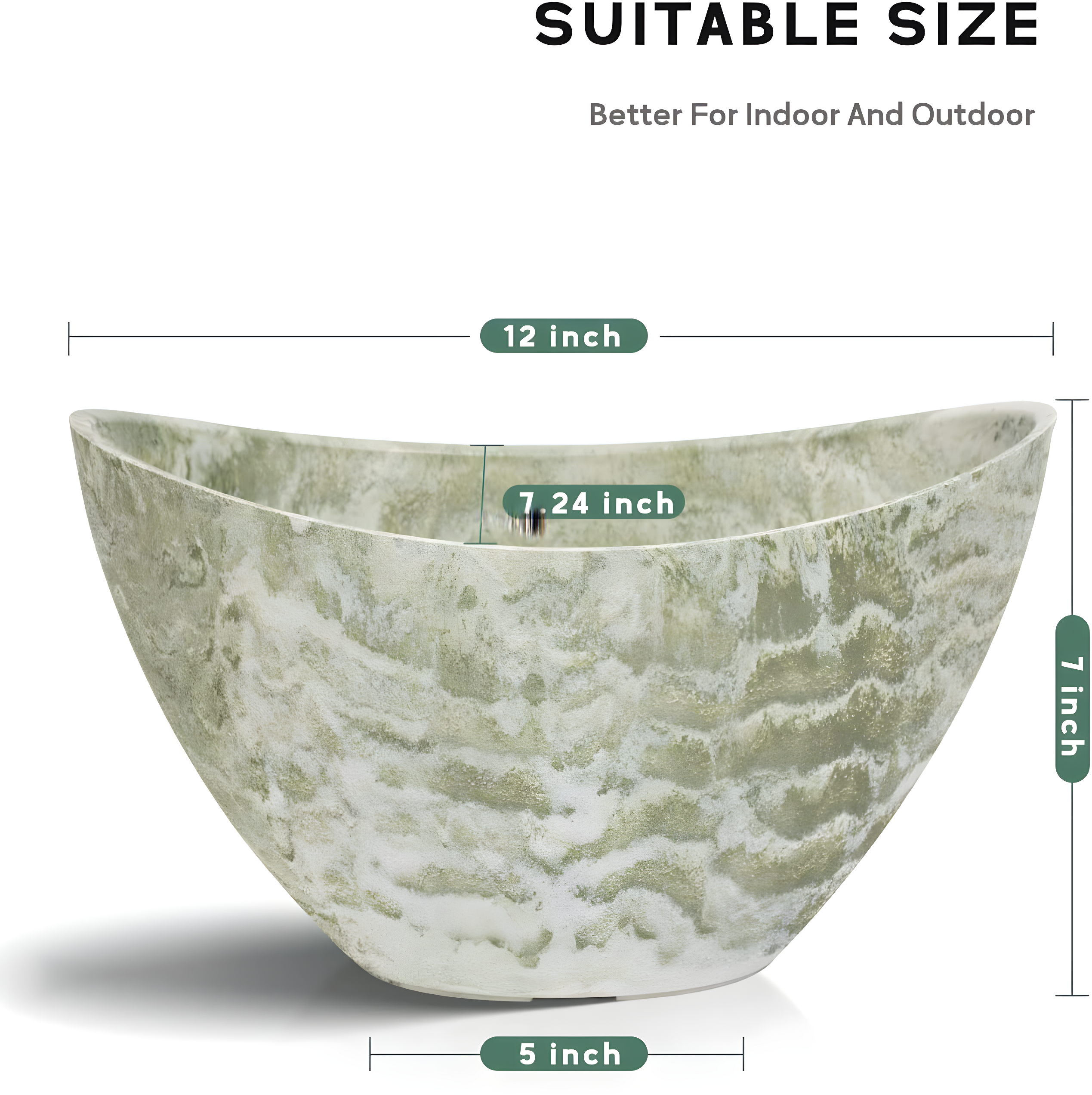 Green Oval Lightweight Plastic Indoor/Outdoor Planter Set with Drainage Holes