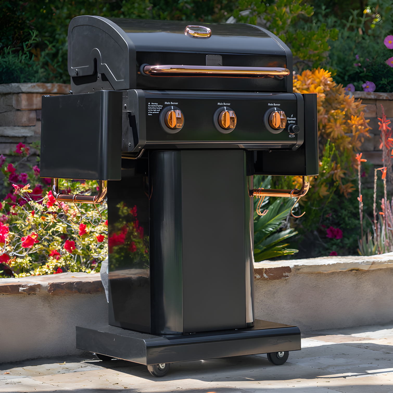 Kenmore 3-Burner Propane Gas Grill with Foldable Side Tables for Outdoor BBQ