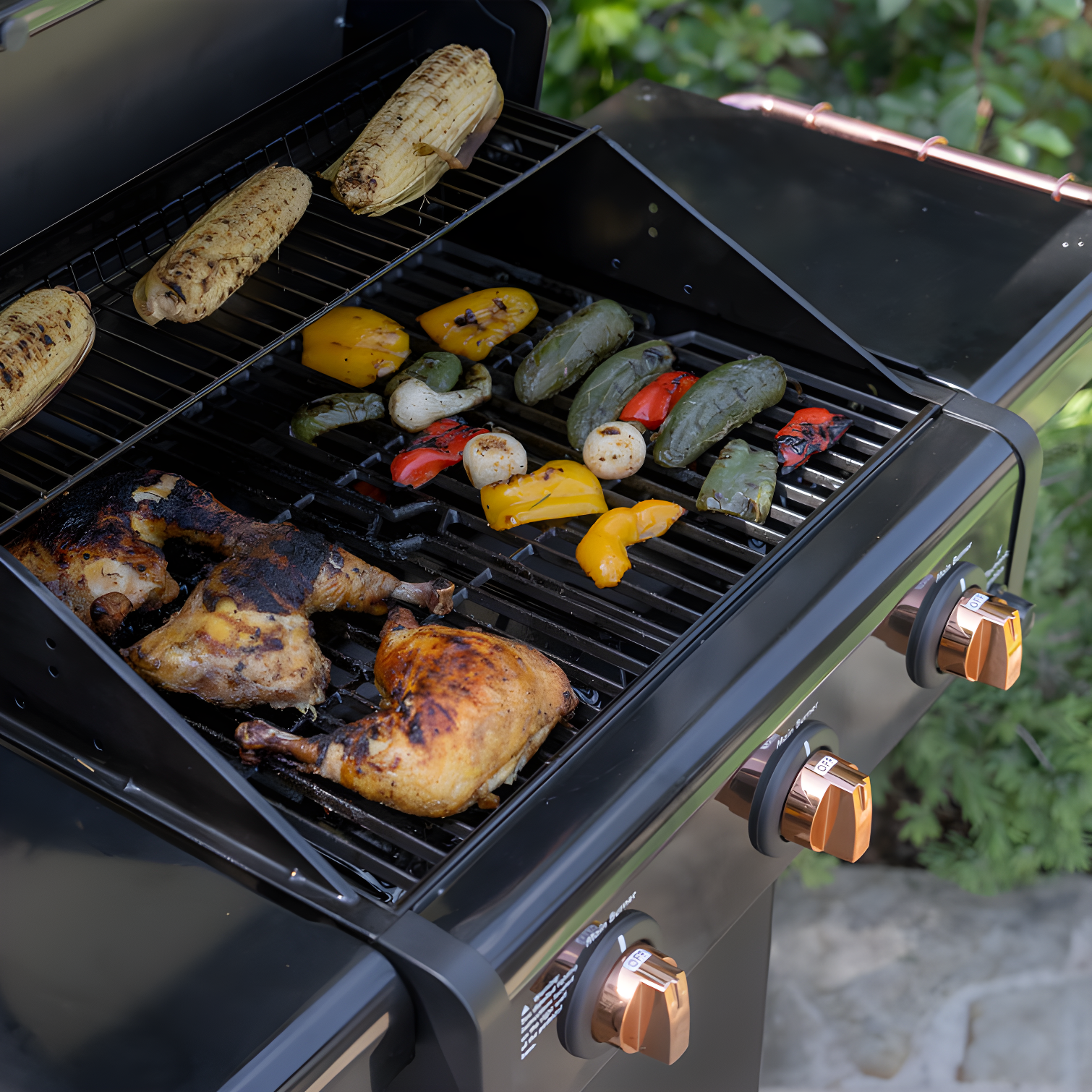 Kenmore 3-Burner Propane Gas Grill with Foldable Side Tables for Outdoor BBQ