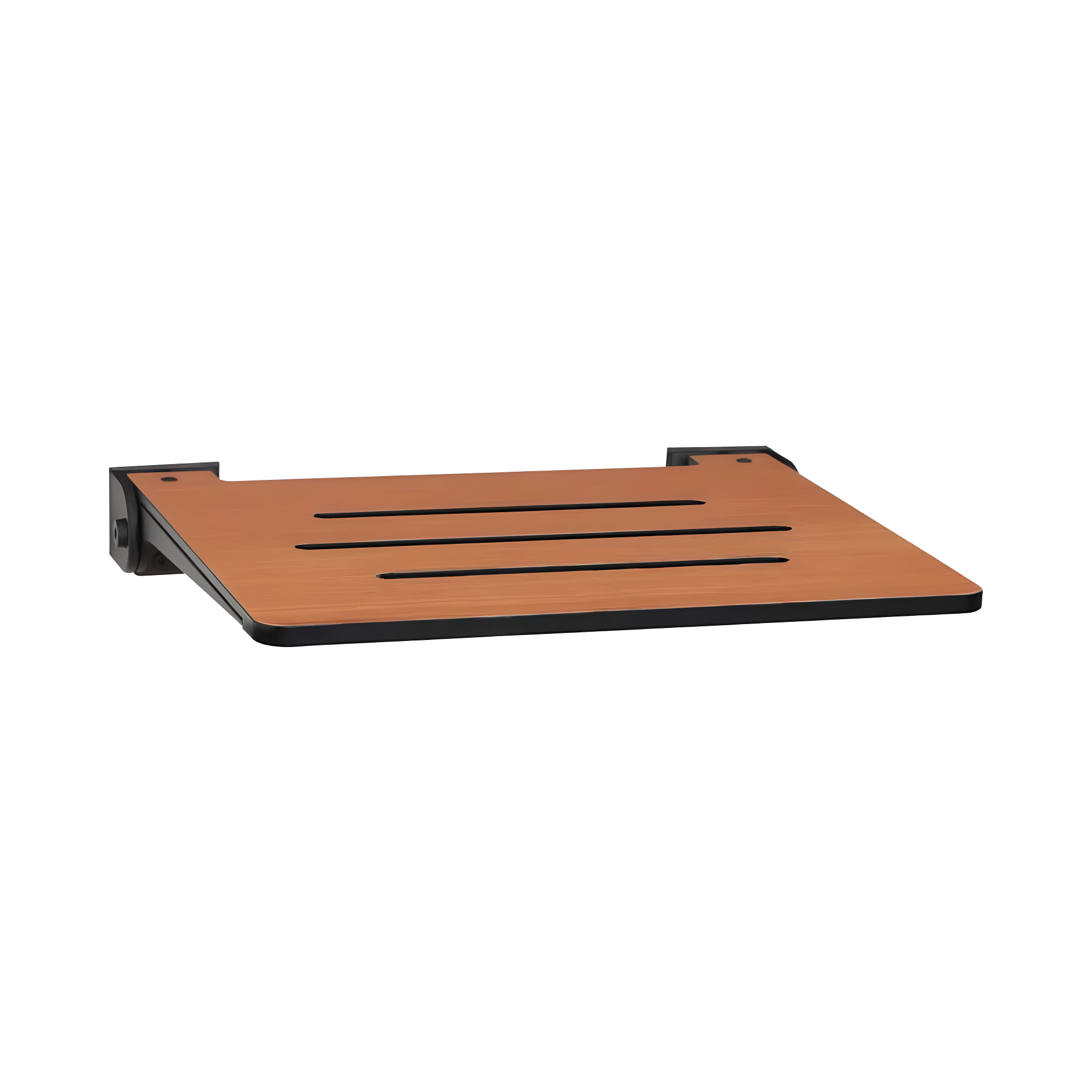 SlimLine Folding Wall Mount Shower Bench Seat, Teak Seat with Matte Black Frame