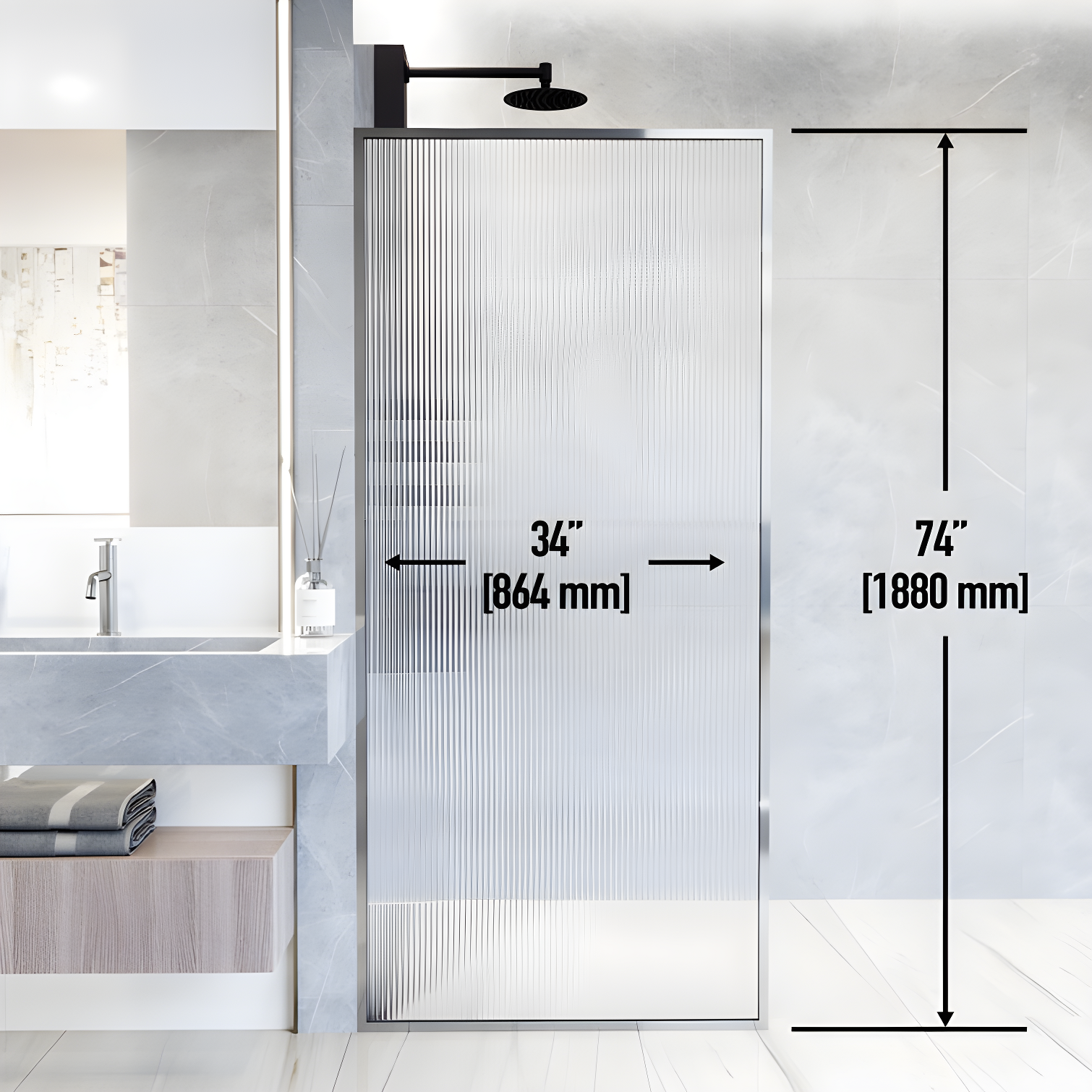 Meridian 34" W x 74" H Fixed Framed Shower Screen with 3/8" Glass