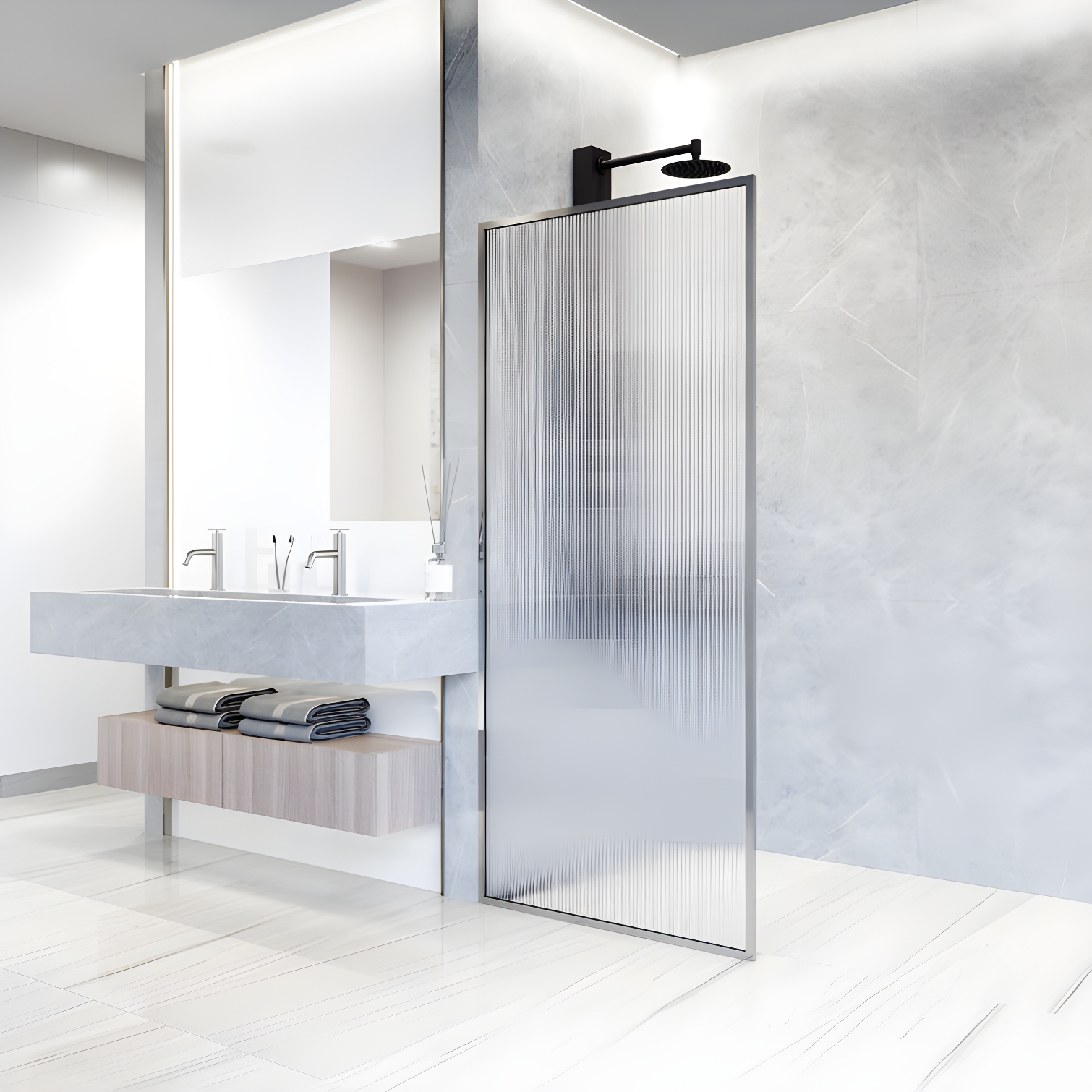 Meridian 34" W x 74" H Fixed Framed Shower Screen with 3/8" Glass