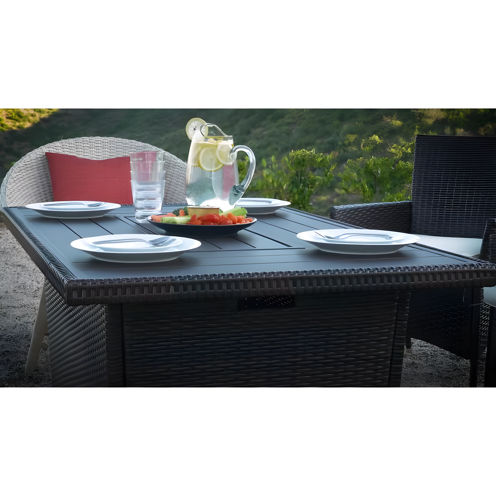 Wicker Propane Fire Pit Table, 50,000 BTU W/ Glass Wind Guard, Cover - 52In