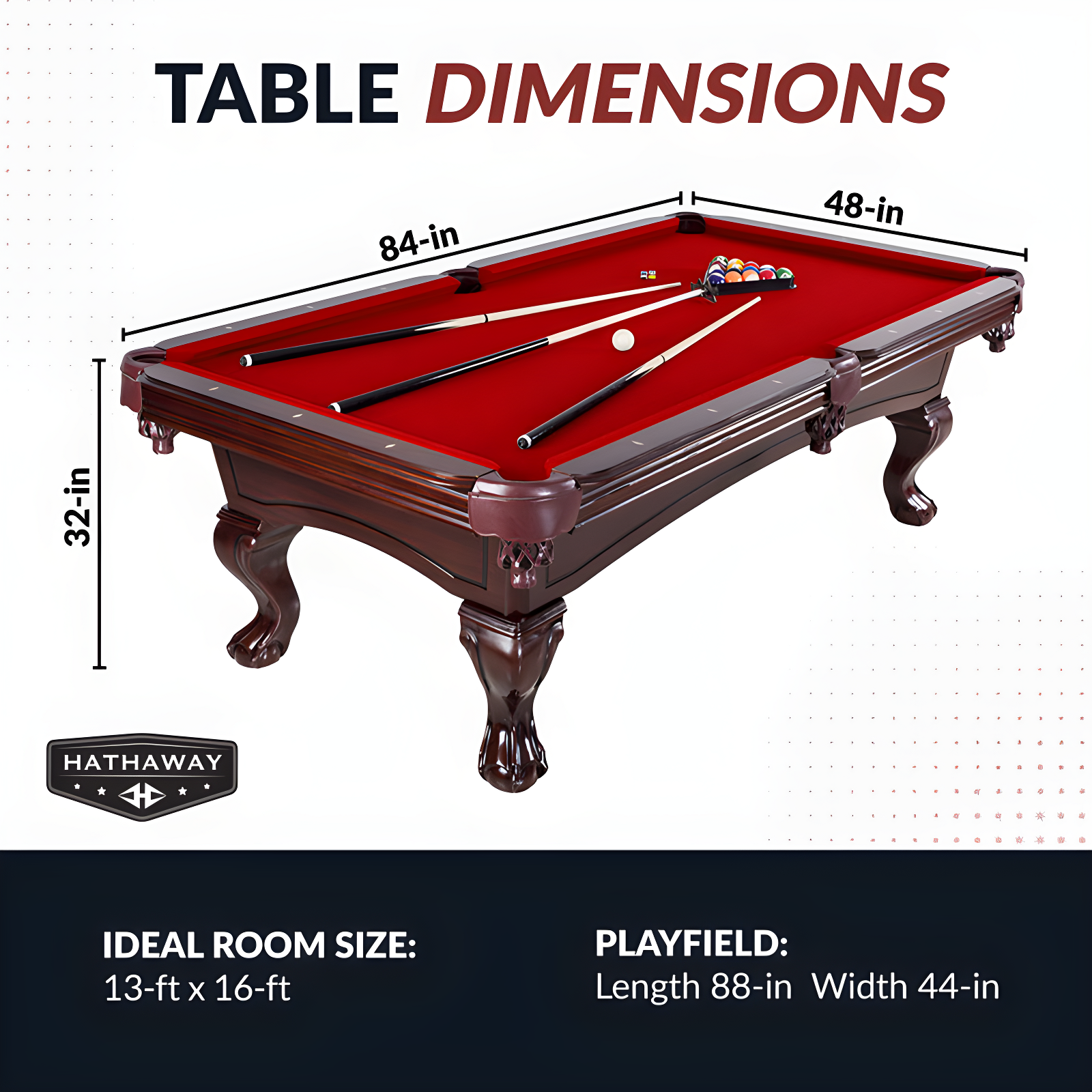 Hathaway Games Hathaway Augusta 8 Ft Furniture Pool Table – Includes Cue Sticks, Billiard Balls – Classic Design Perfect for Family, Home, Dining, or Living Room