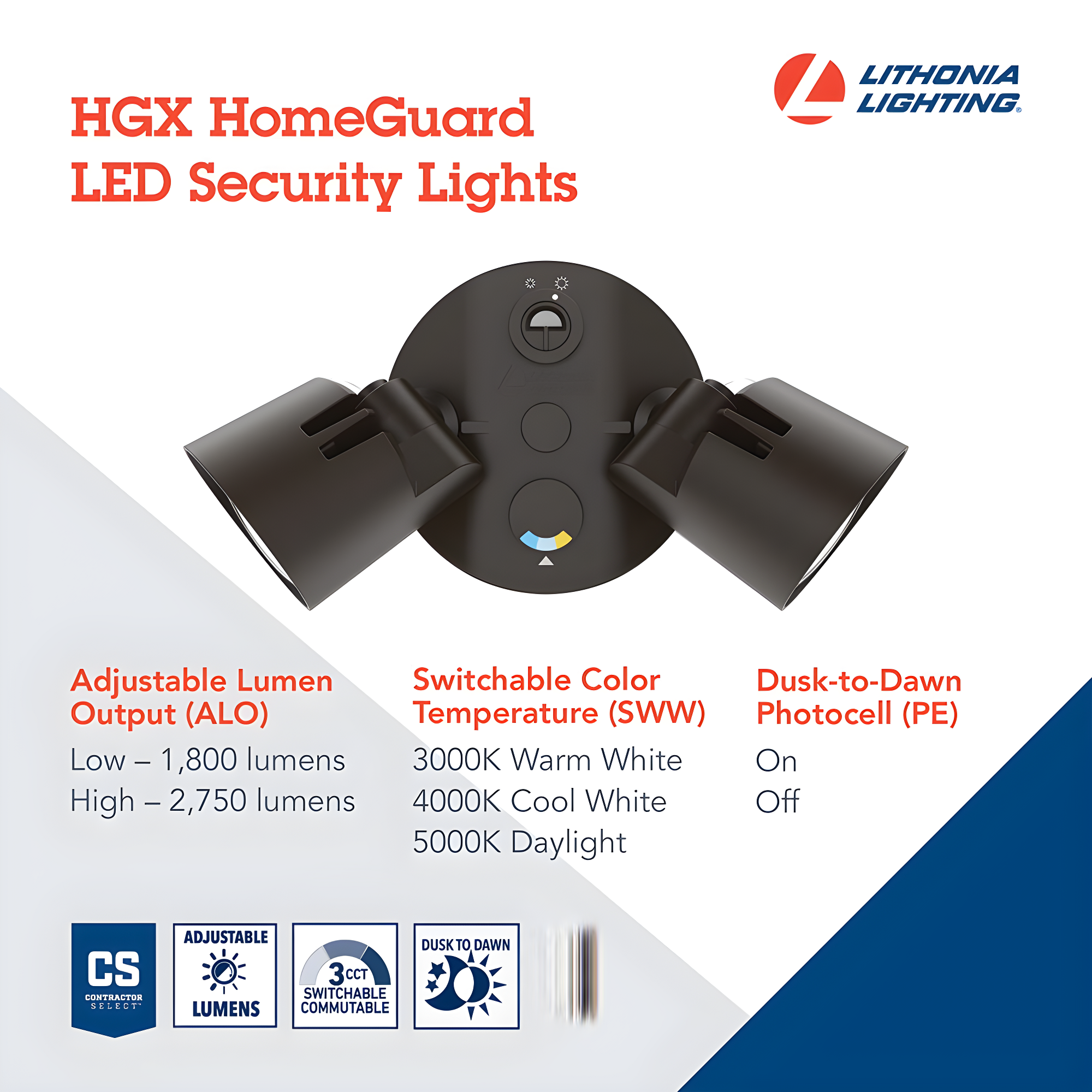 2 - Head Hardwired Dusk to Dawn Outdoor Security Flood Light with Motion Sensor