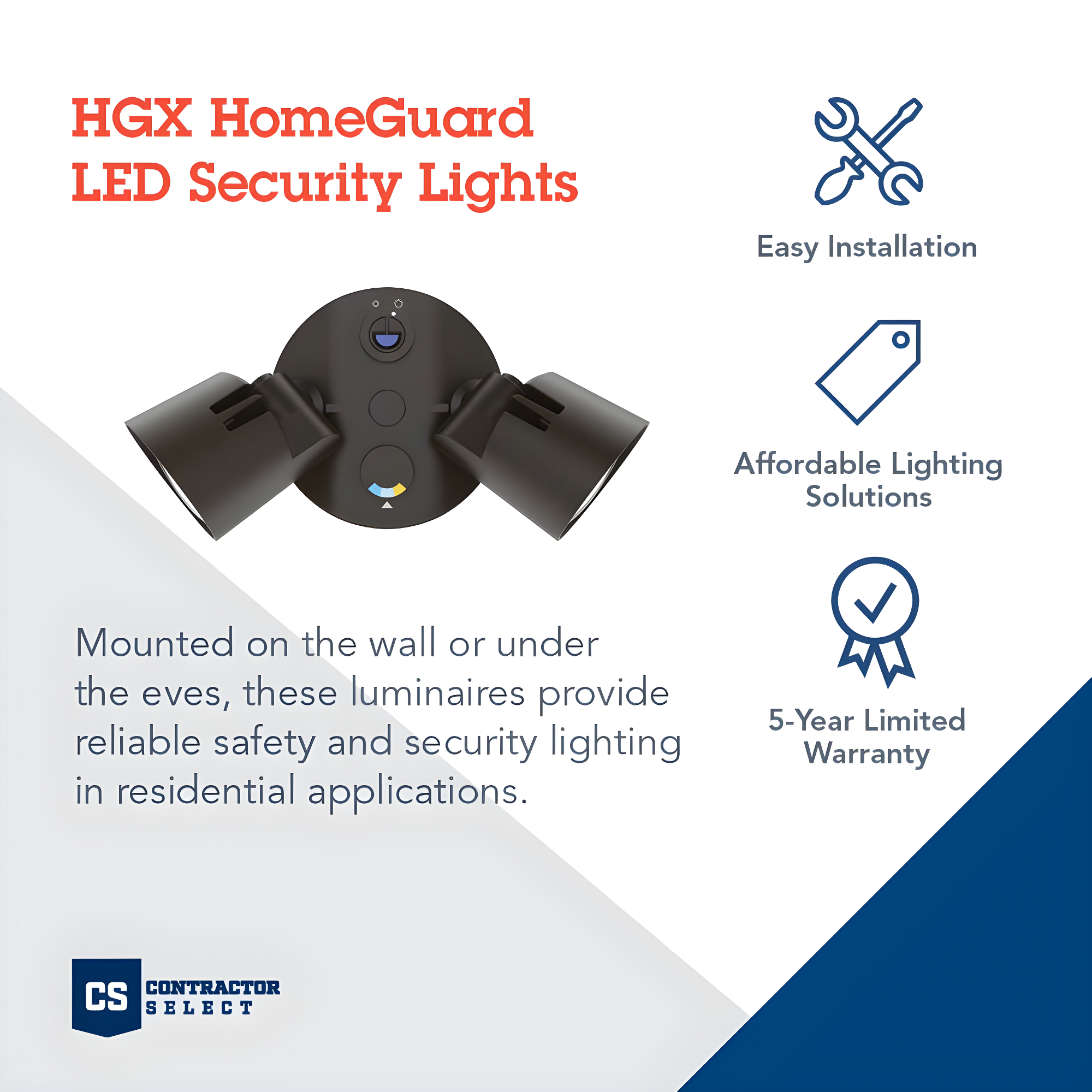 2 - Head Hardwired Dusk to Dawn Outdoor Security Flood Light with Motion Sensor