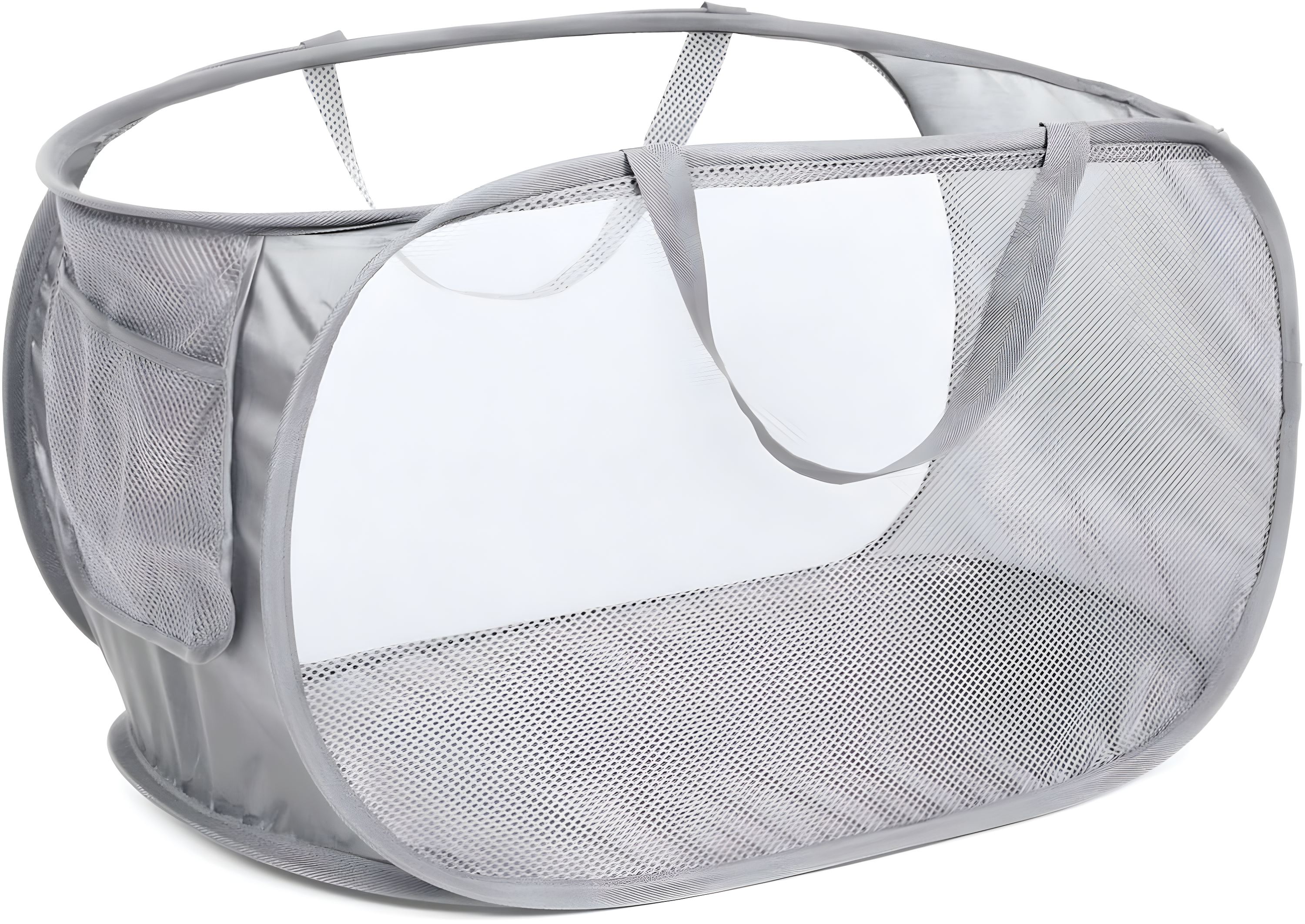 Durable Collapsible Laundry Baskets, Mesh Pop Up Laundry Hamper with Side Pocket, Foldable Clothes Storage Hamper with Reinforced Carry Handles for Laundry, Bathroom, Kids Room, Dorm or Travel Grey