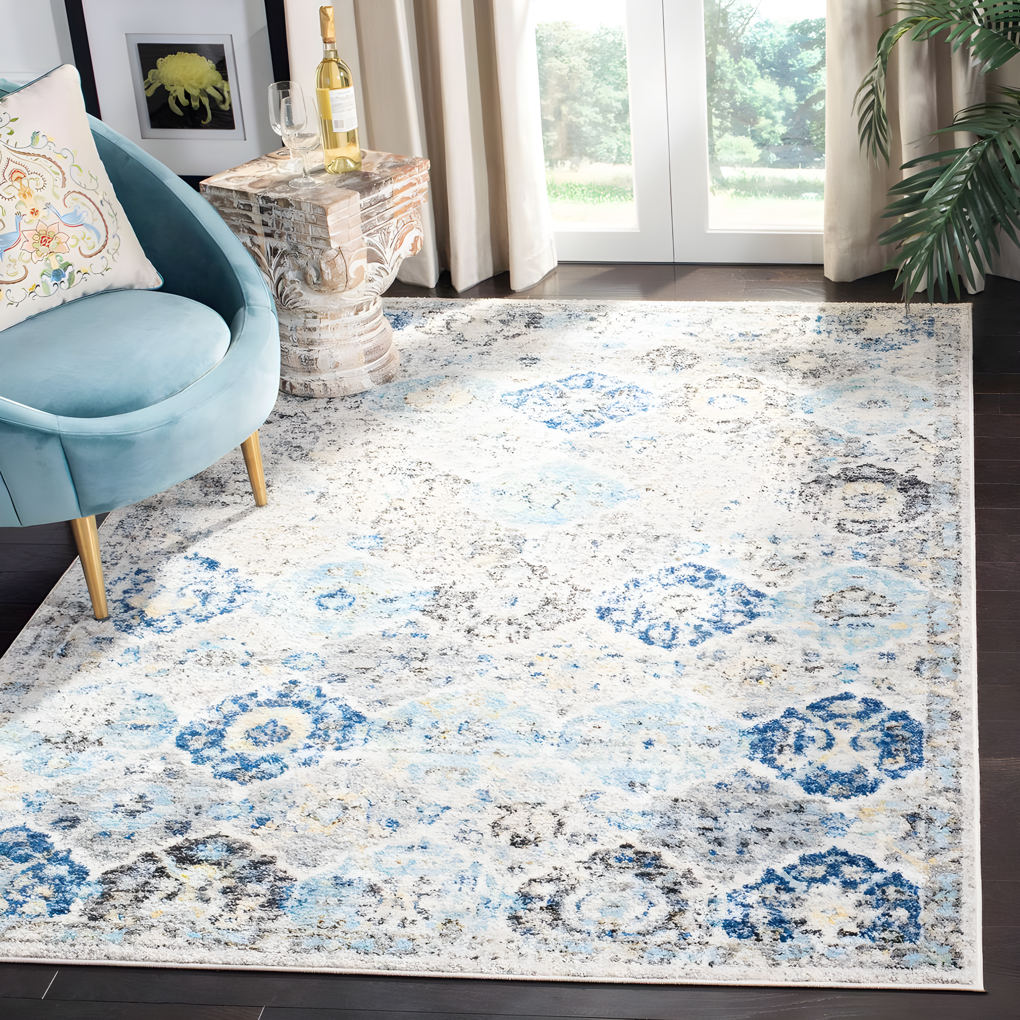 Madison MAD611 Power Loomed Indoor Area Rug - Ivory/Aqua - 6'7"x9'2" - Safavieh