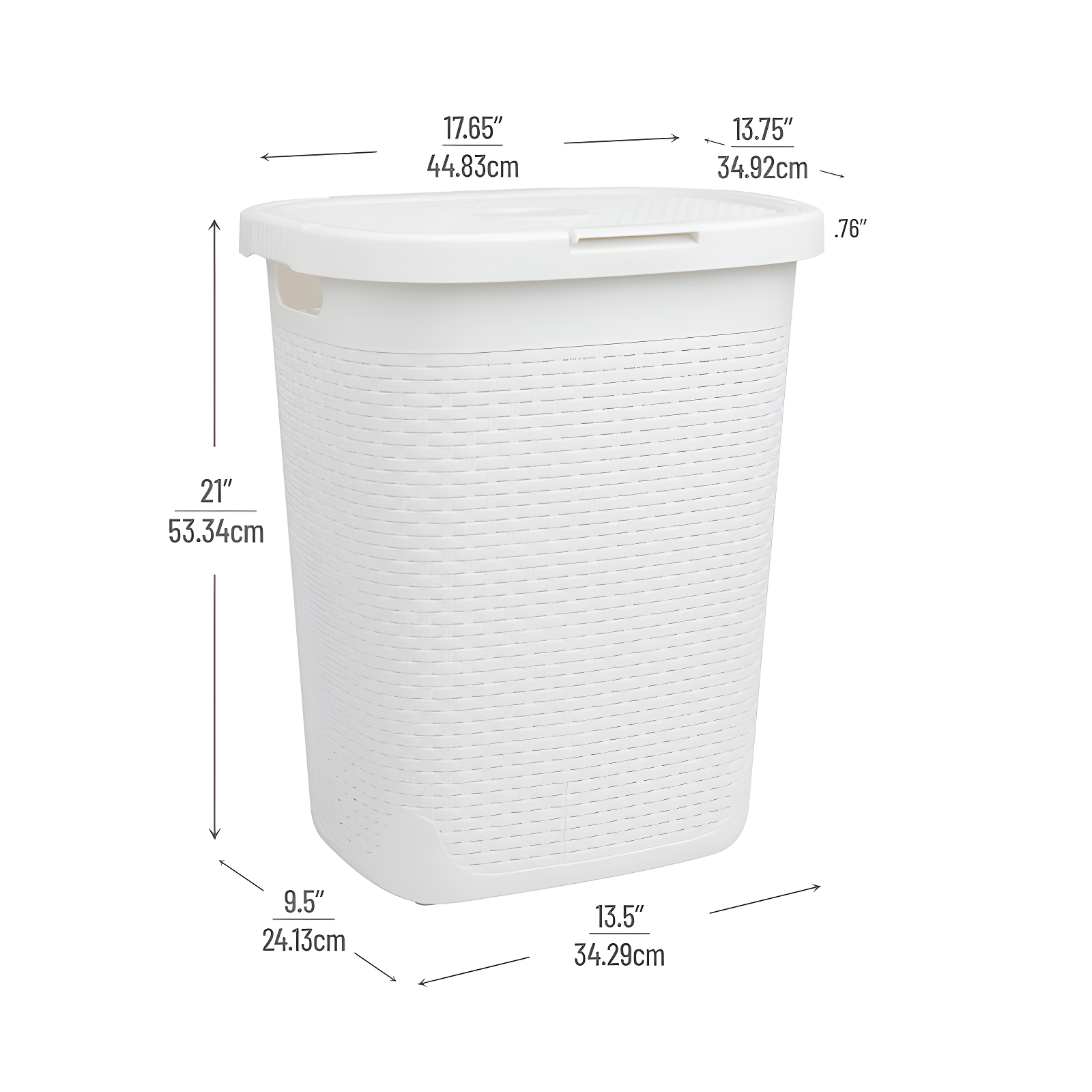 Mind Reader 50L Slim Laundry Hamper, Clothes Basket, Lid, Plastic, 17.65"L x 13.75"W x 21"H