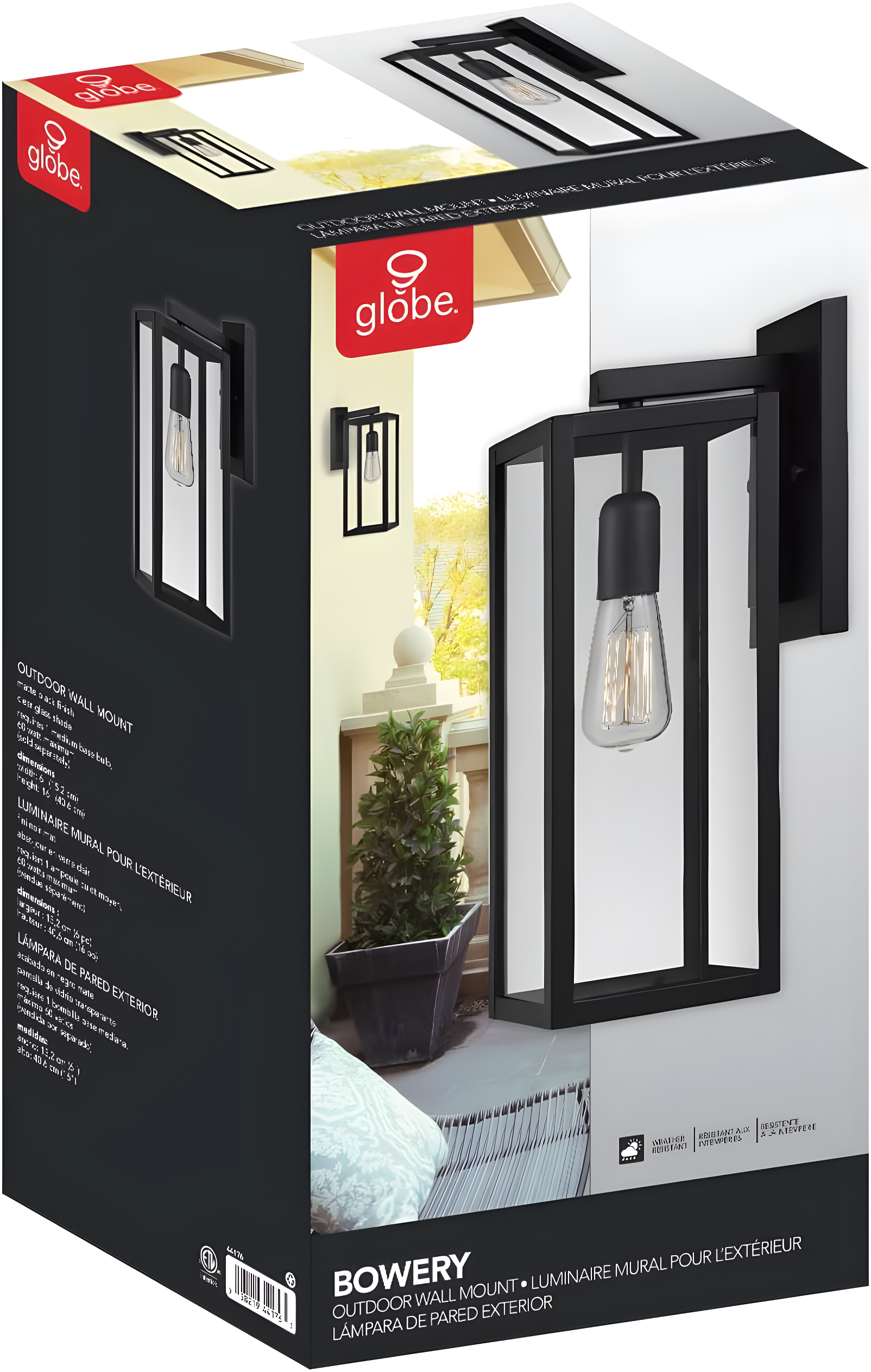 Globe Electric Bowery 1-Light Matte Black Outdoor Indoor Wall Sconce with Clear Glass Shade, 44176