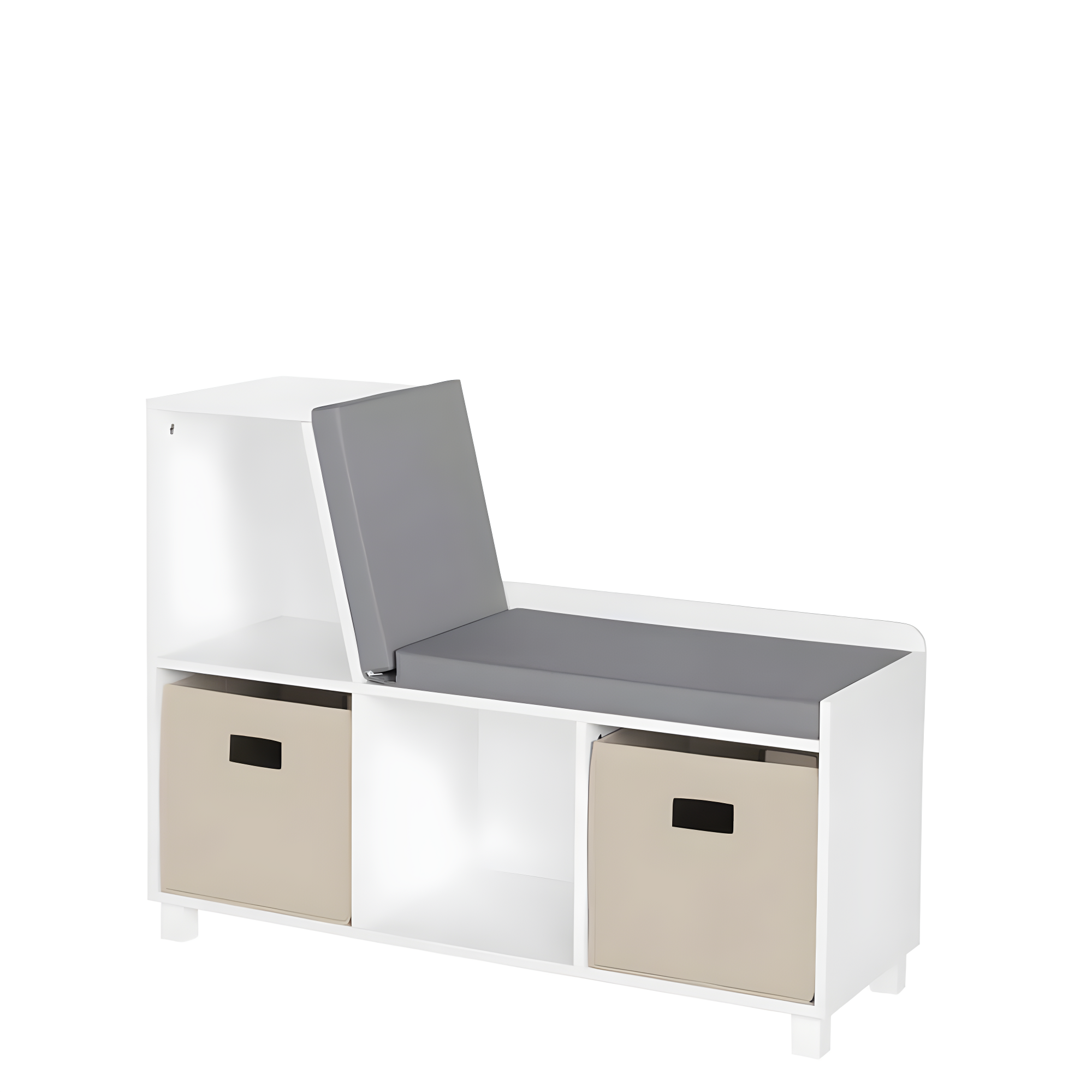 RiverRidge Home RiverRidge Kids Reading Book Nook Cushioned Toy Storage Bench with Cubby Organizers and 2 Fabric Bins- White