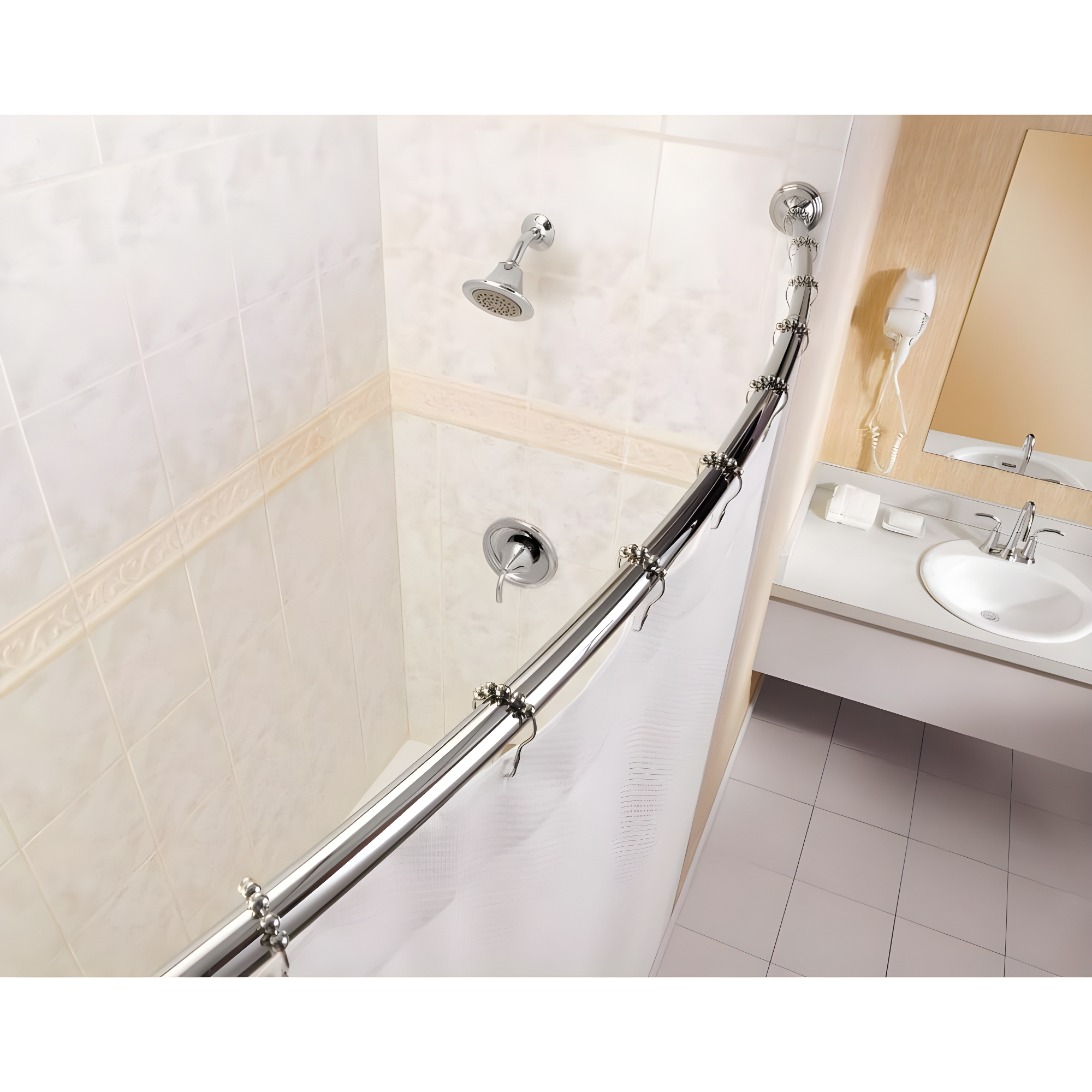 Moen Adjustable Curved Shower Rod 72 " X 72 " Chrome Finish