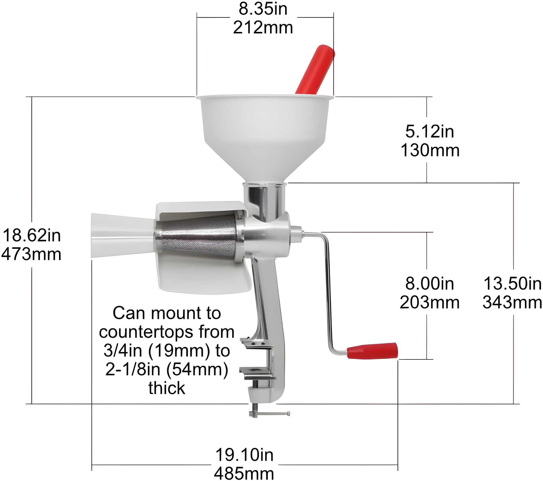Johnny Apple Sauce Maker, Tomato Sauce Maker, Remove Skins & Seeds From Produce, Model 250 Clamp Based Food Strainer (Basic Strainer)