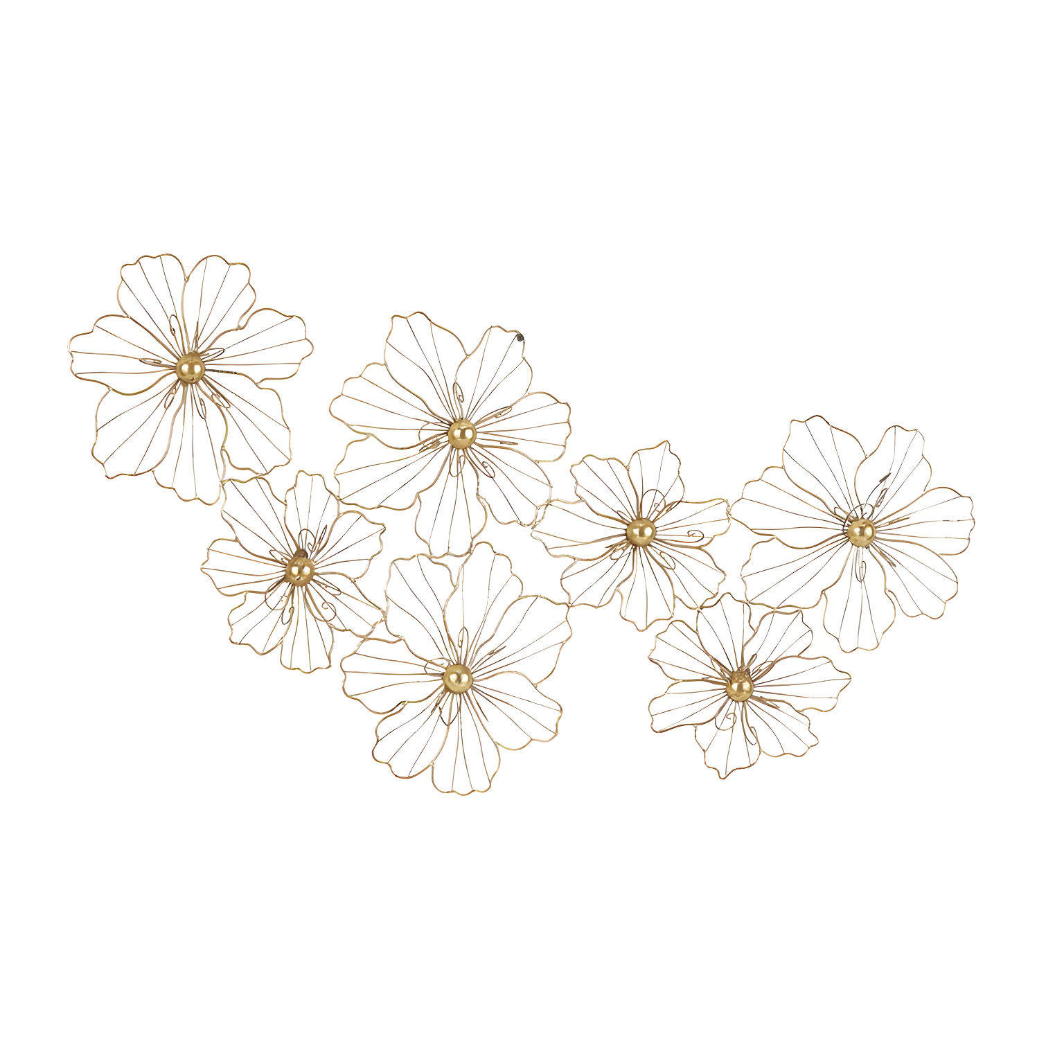 Metal Wire Foiled Floral Home Wall Decor with Scroll Accents