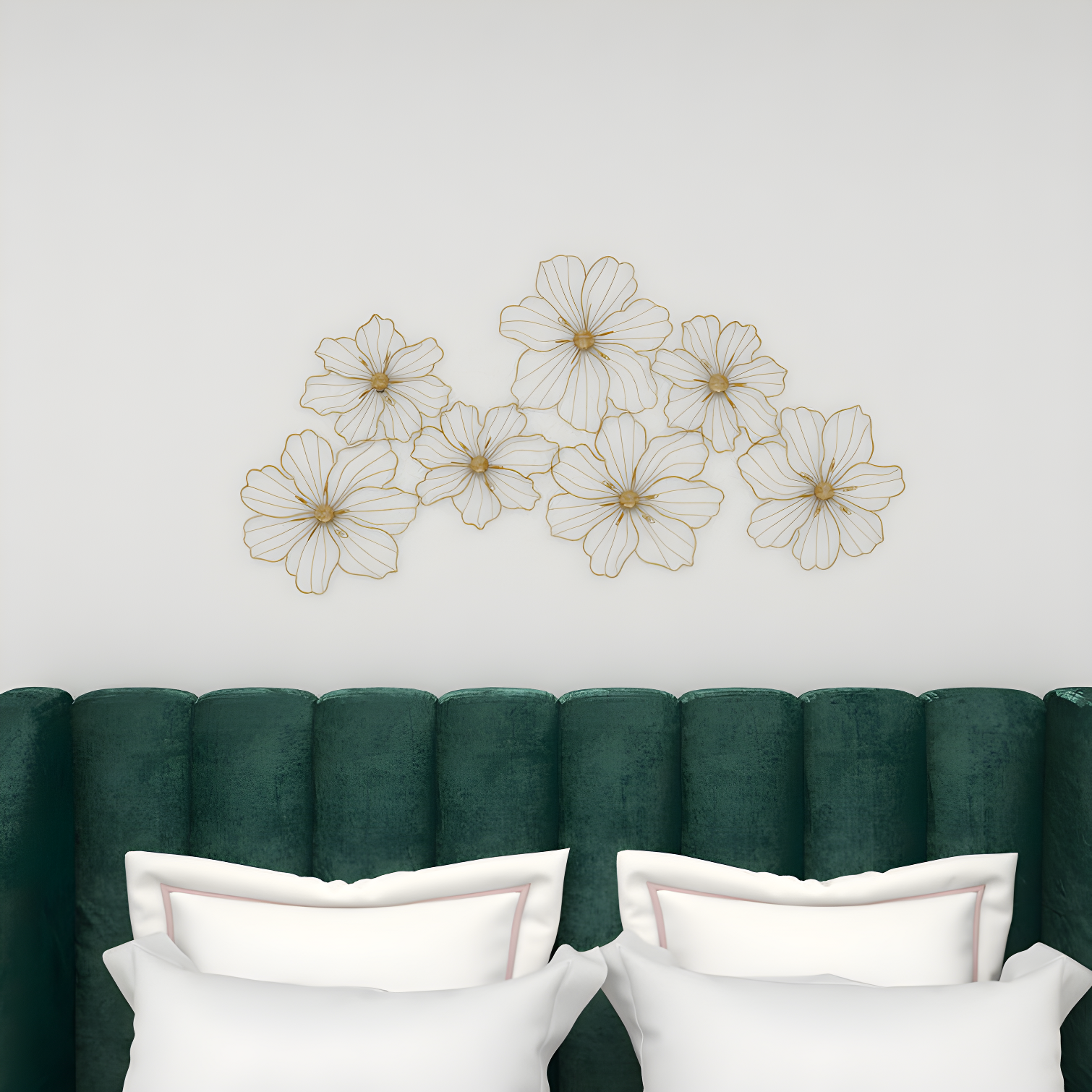 Metal Wire Foiled Floral Home Wall Decor with Scroll Accents