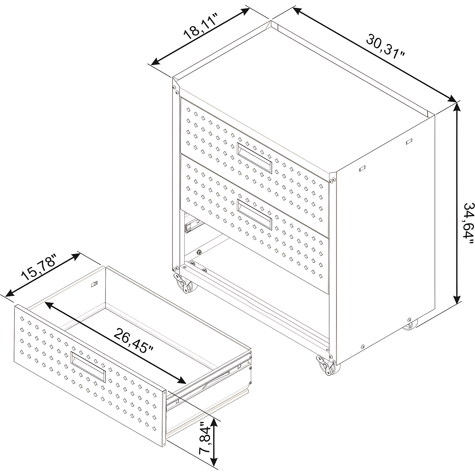 Fortress Textured Metal 31.5" Garage Mobile Chest with 3 Full Extension Drawers y