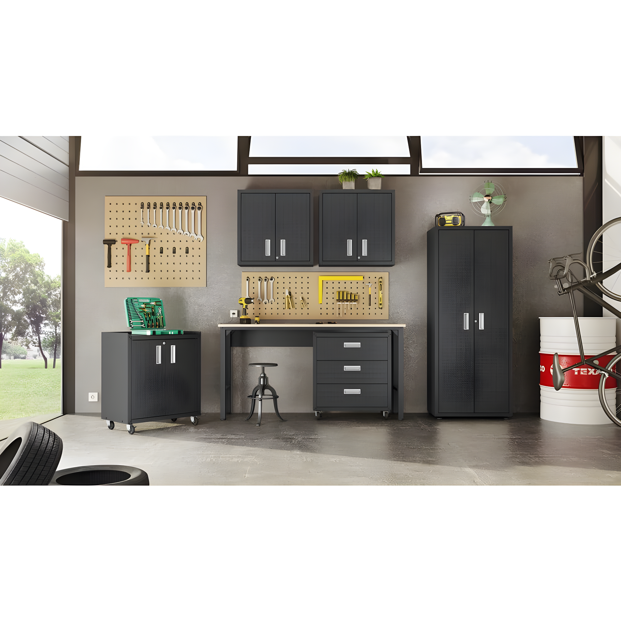 Fortress Textured Metal 31.5" Garage Mobile Chest with 3 Full Extension Drawers y