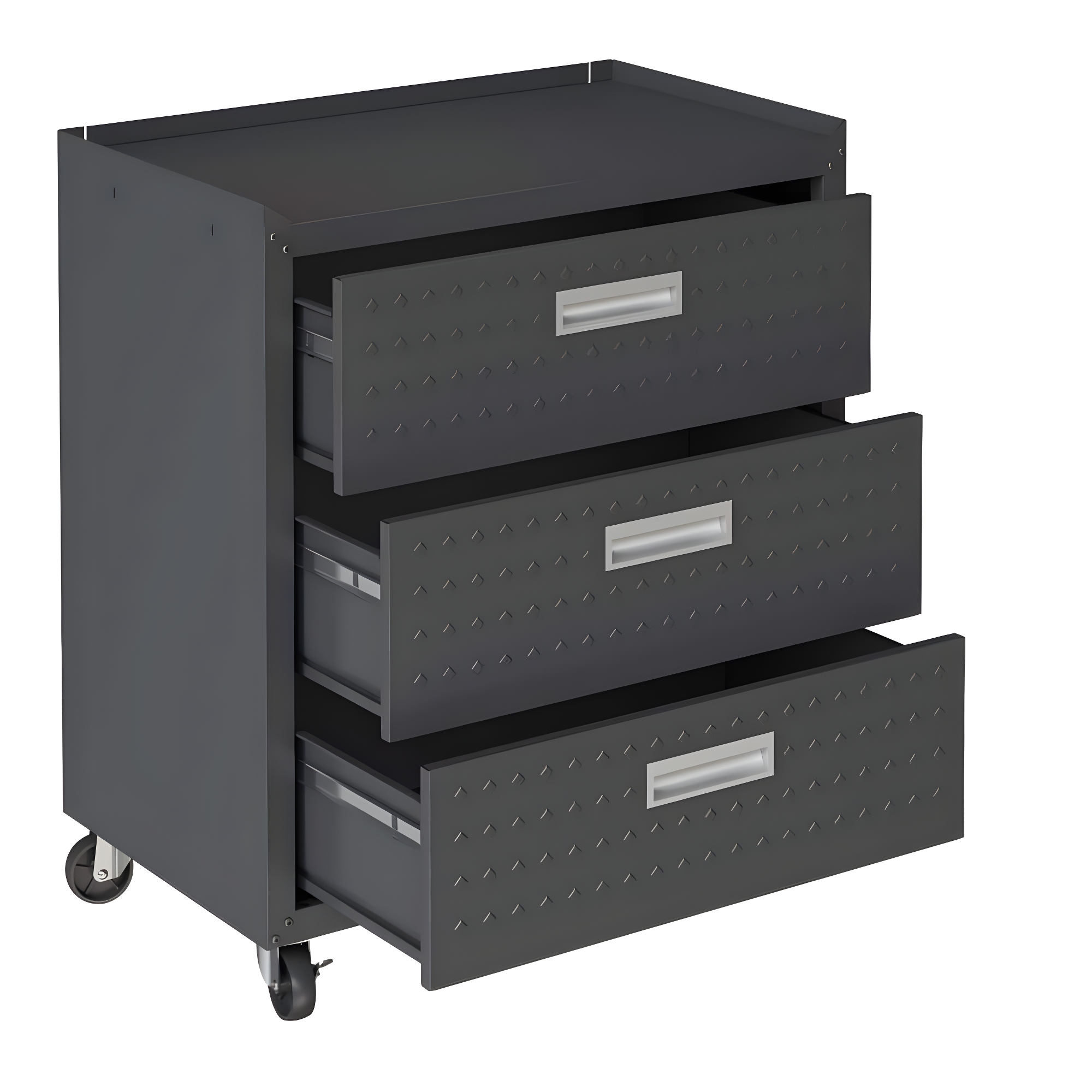 Fortress Textured Metal 31.5" Garage Mobile Chest with 3 Full Extension Drawers y