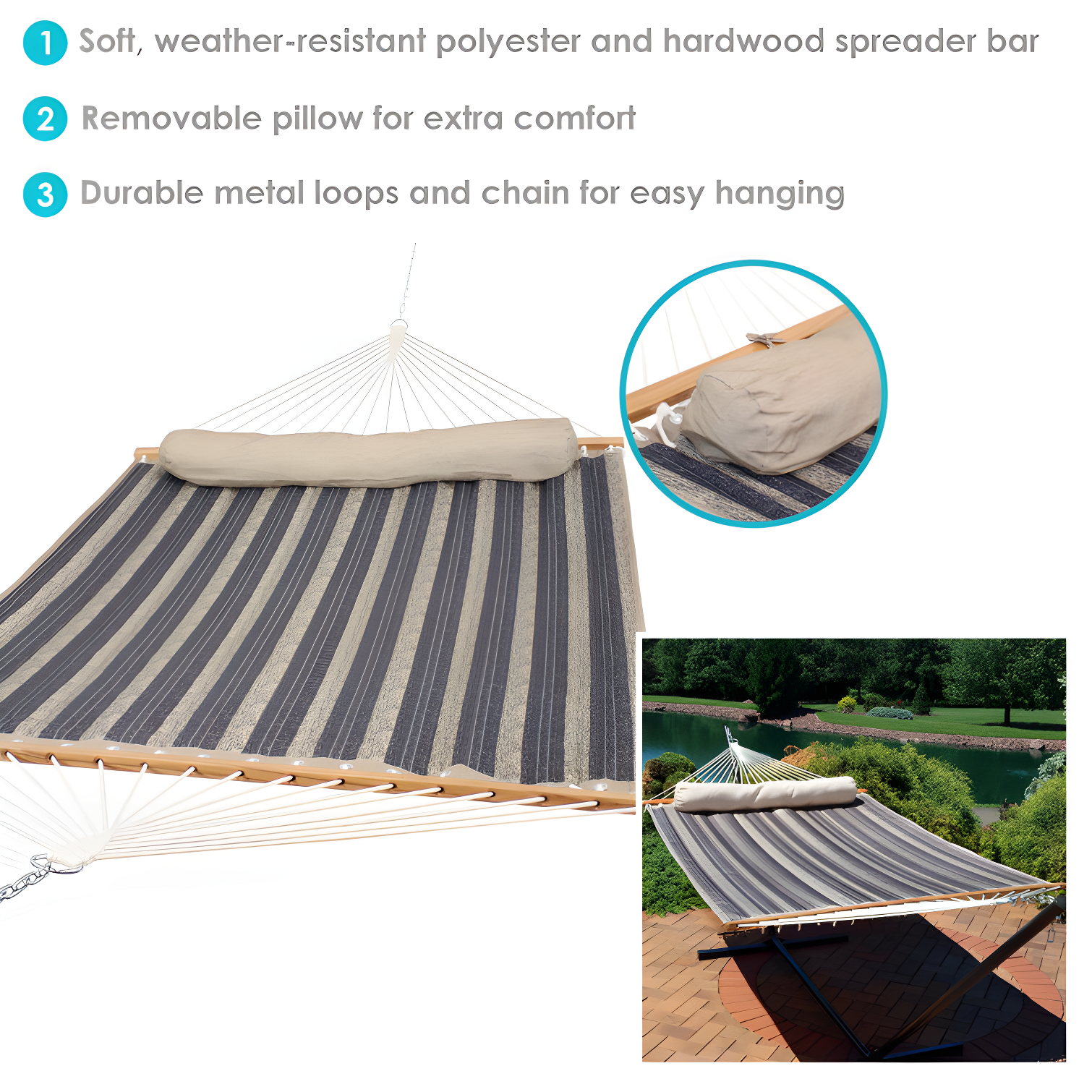 2-Person Quilted Polyester Spreader Bar Hammock