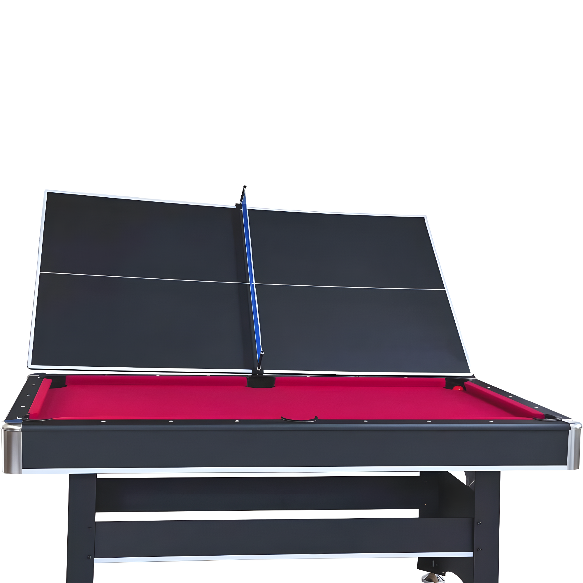 ALPHANEO 6-Ft Pool Table With Table Tennis Top - Black With Red Felt