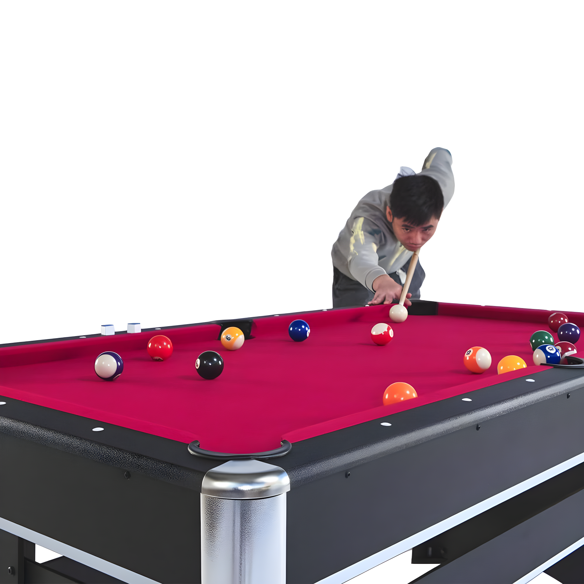 ALPHANEO 6-Ft Pool Table With Table Tennis Top - Black With Red Felt