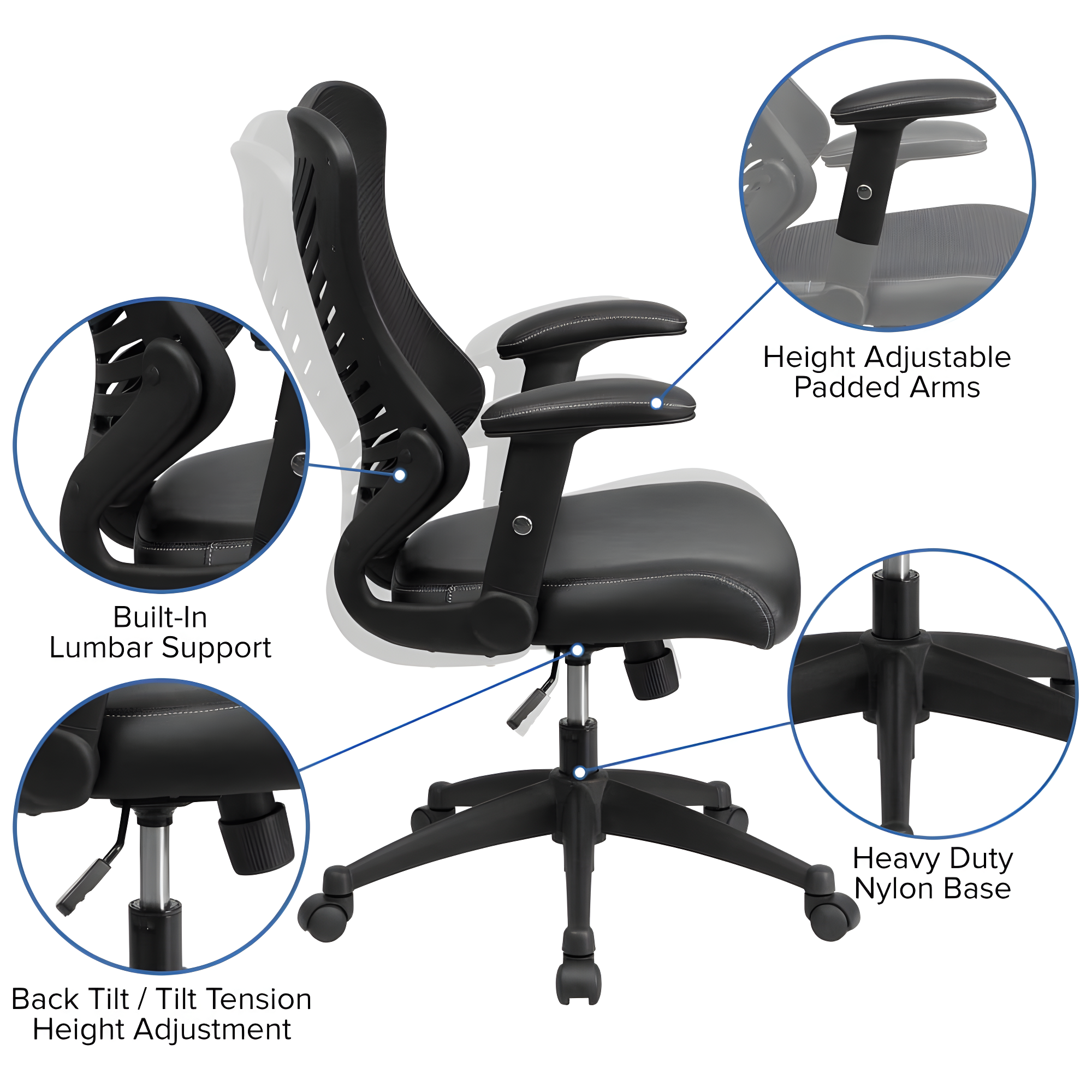 Flash Furniture High Back Designer Black Mesh Executive Swivel Ergonomic Office Chair with LeatherSoft Seat and Adjustable Arms