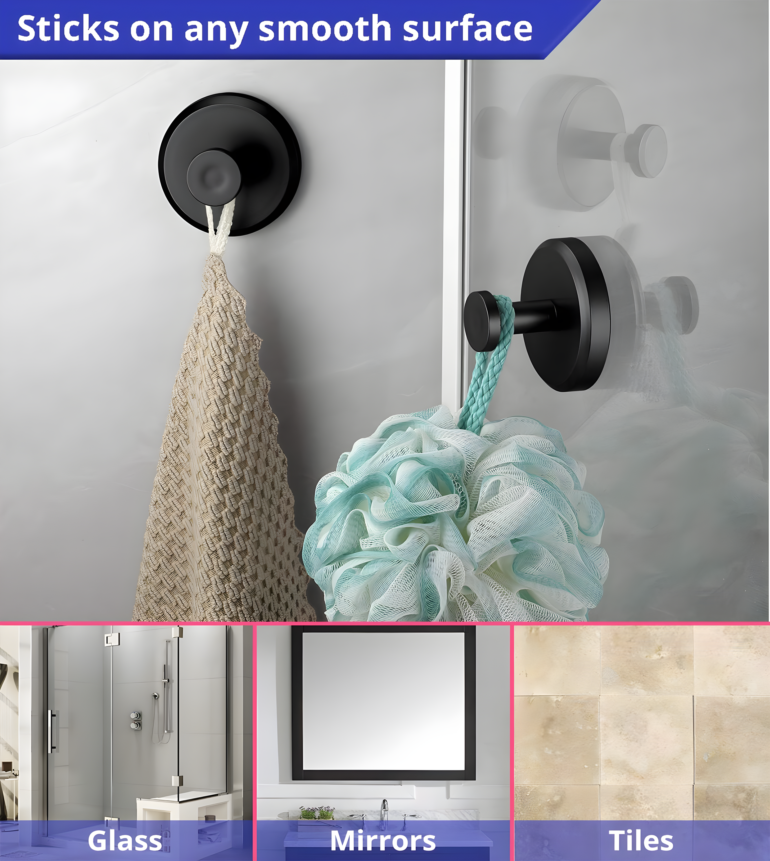DEJUPE Suction Cup Hooks for Shower, Bathroom, Kitchen, Glass Door, Mirror, Tile – Loofah, Towel, Coat, Bath Robe Hook Holder for Hanging up to 15 lbs – Waterproof & Rustproof, Chrome (2-Pack)