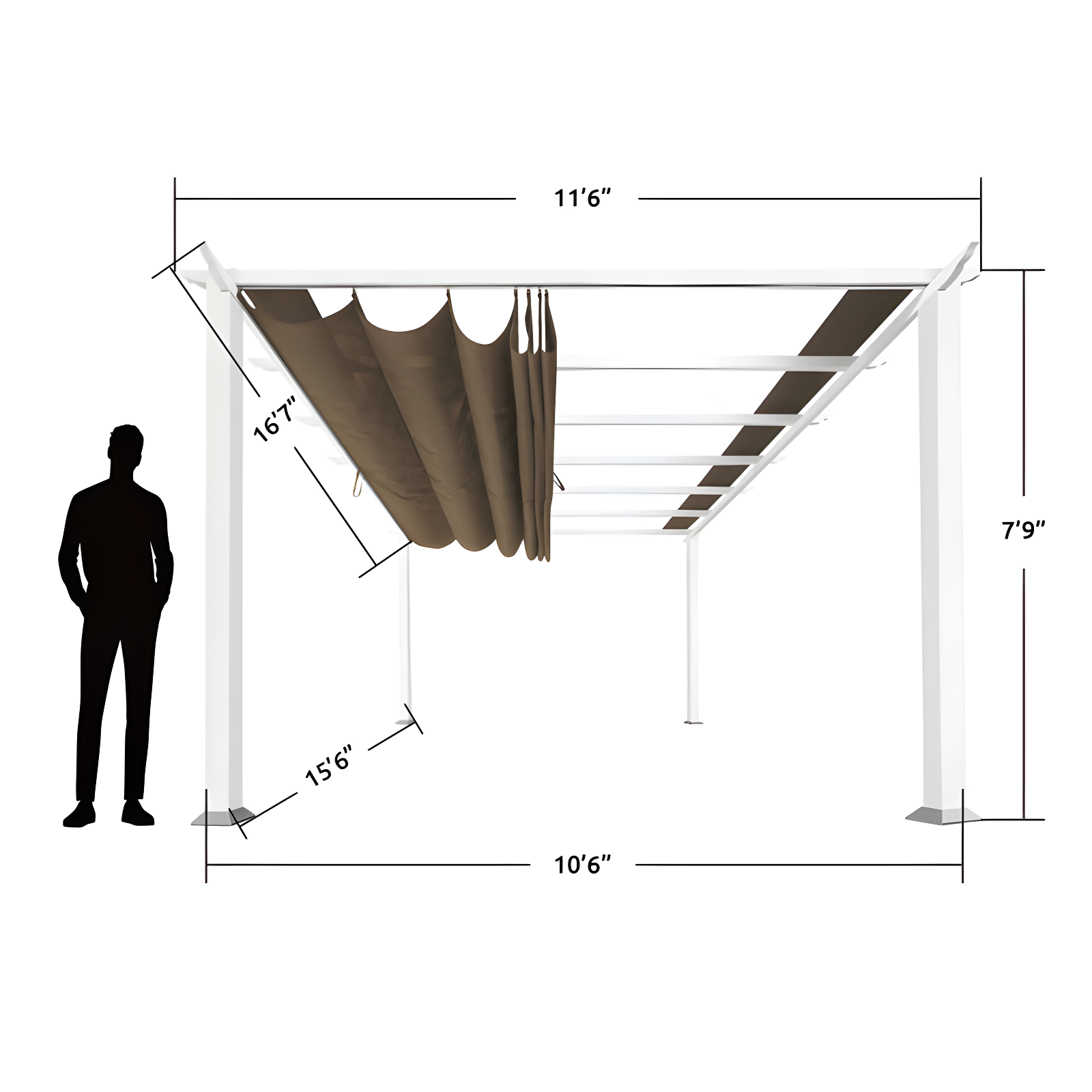 Paragon-Outdoor Florence 11 Ft. W x 16 Ft. D Aluminum Pergola in White Powder-Coated Finish with Adjustable Canopy