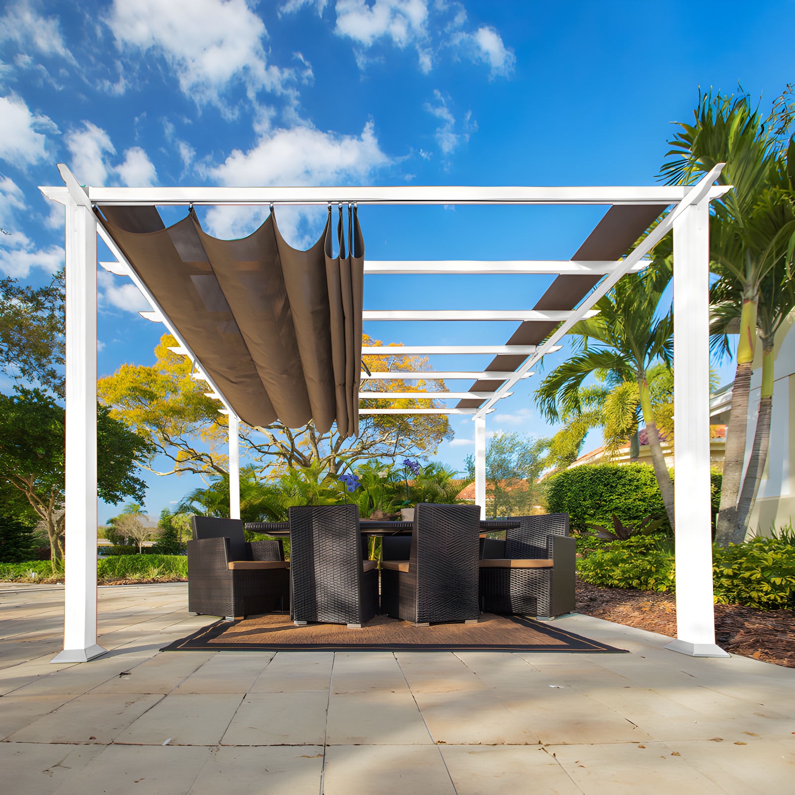 Paragon-Outdoor Florence 11 Ft. W x 16 Ft. D Aluminum Pergola in White Powder-Coated Finish with Adjustable Canopy