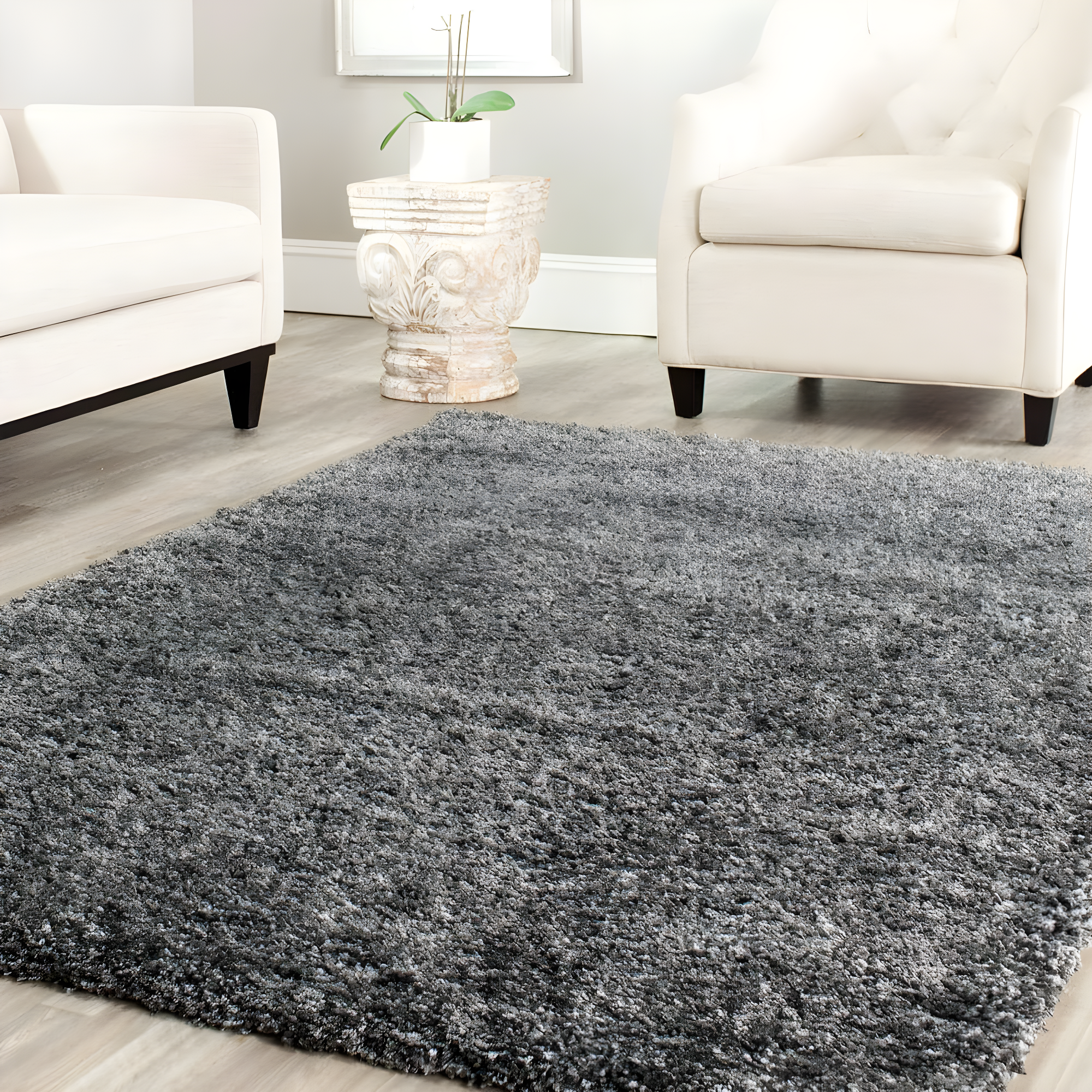 Shag SG151 Power Loomed Indoor Area Rug - Dark Grey - 4'x4' - Safavieh.