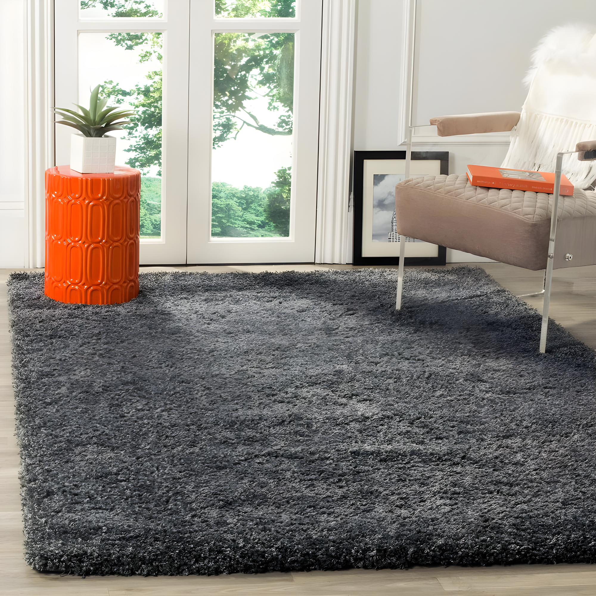 Shag SG151 Power Loomed Indoor Area Rug - Dark Grey - 4'x4' - Safavieh.
