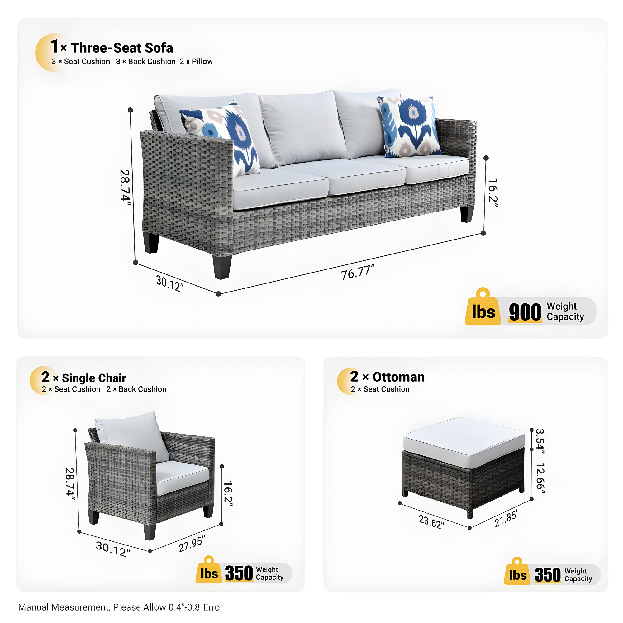 Ovios 5 Pieces Outdoor Patio Furniture Set Wicker Rattan Outdoor Conversation Comfortable Sectional Sofa with Steel Frame, Grey