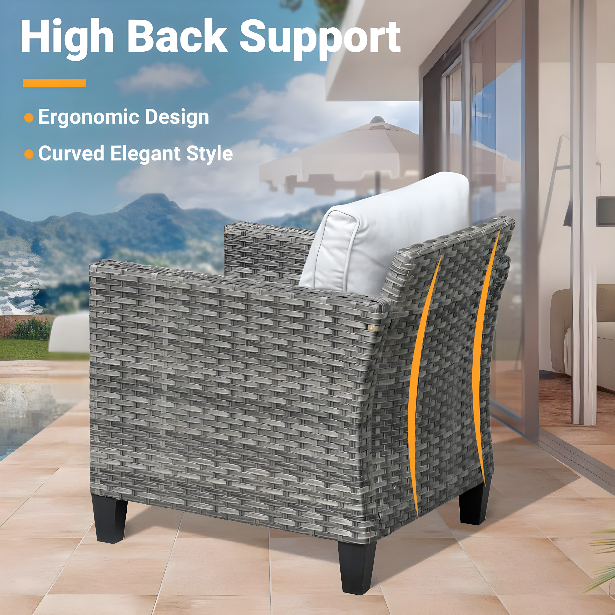 Ovios 5 Pieces Outdoor Patio Furniture Set Wicker Rattan Outdoor Conversation Comfortable Sectional Sofa with Steel Frame, Grey