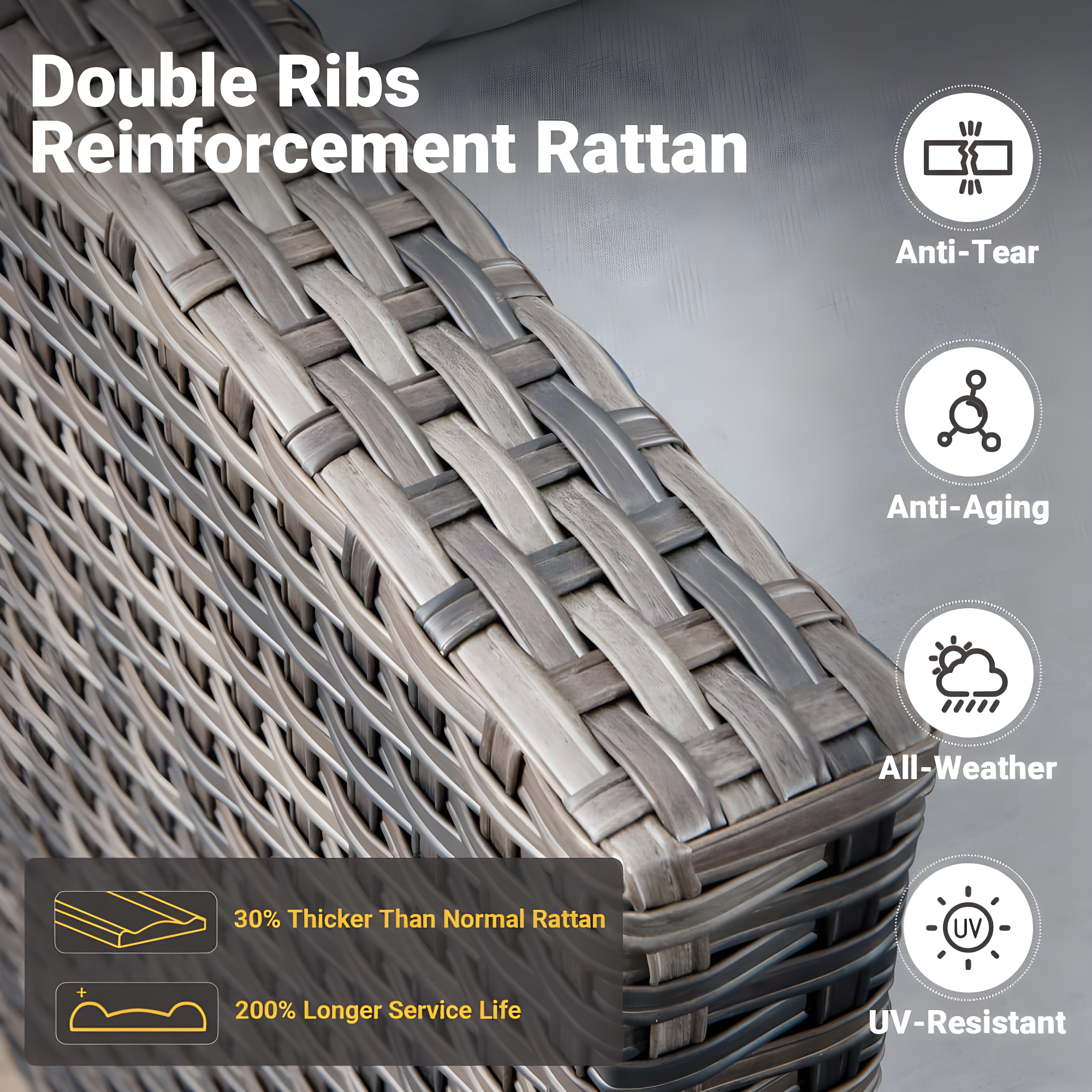 Ovios 5 Pieces Outdoor Patio Furniture Set Wicker Rattan Outdoor Conversation Comfortable Sectional Sofa with Steel Frame, Grey