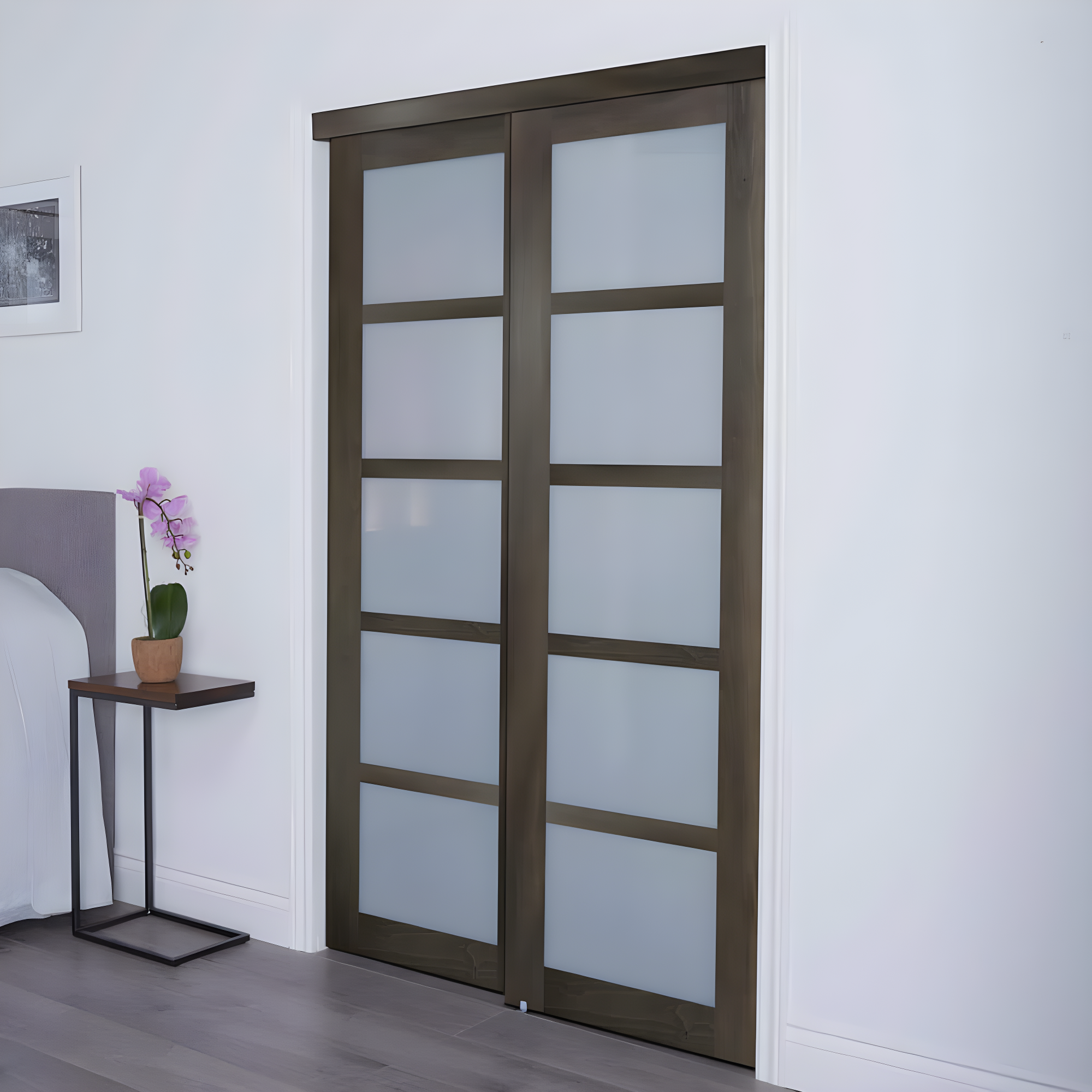 Baldarassario 80'' Solid + Manufactured Wood Glass Low-Gloss Sliding Closet Doors