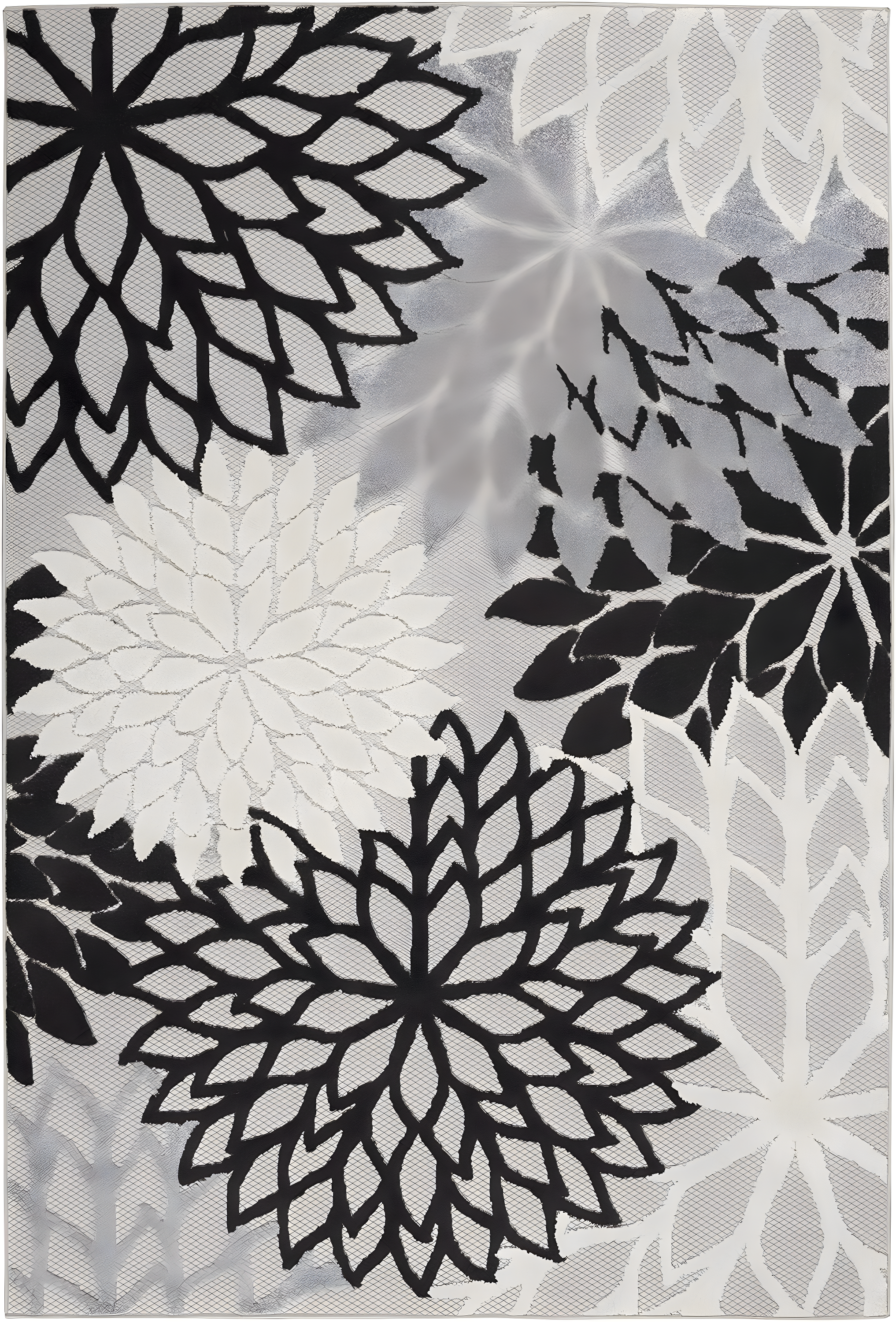 Nourison Aloha Floral Bloom Flatweave High-Low Indoor Outdoor Area Rug Black White 6' x 9'