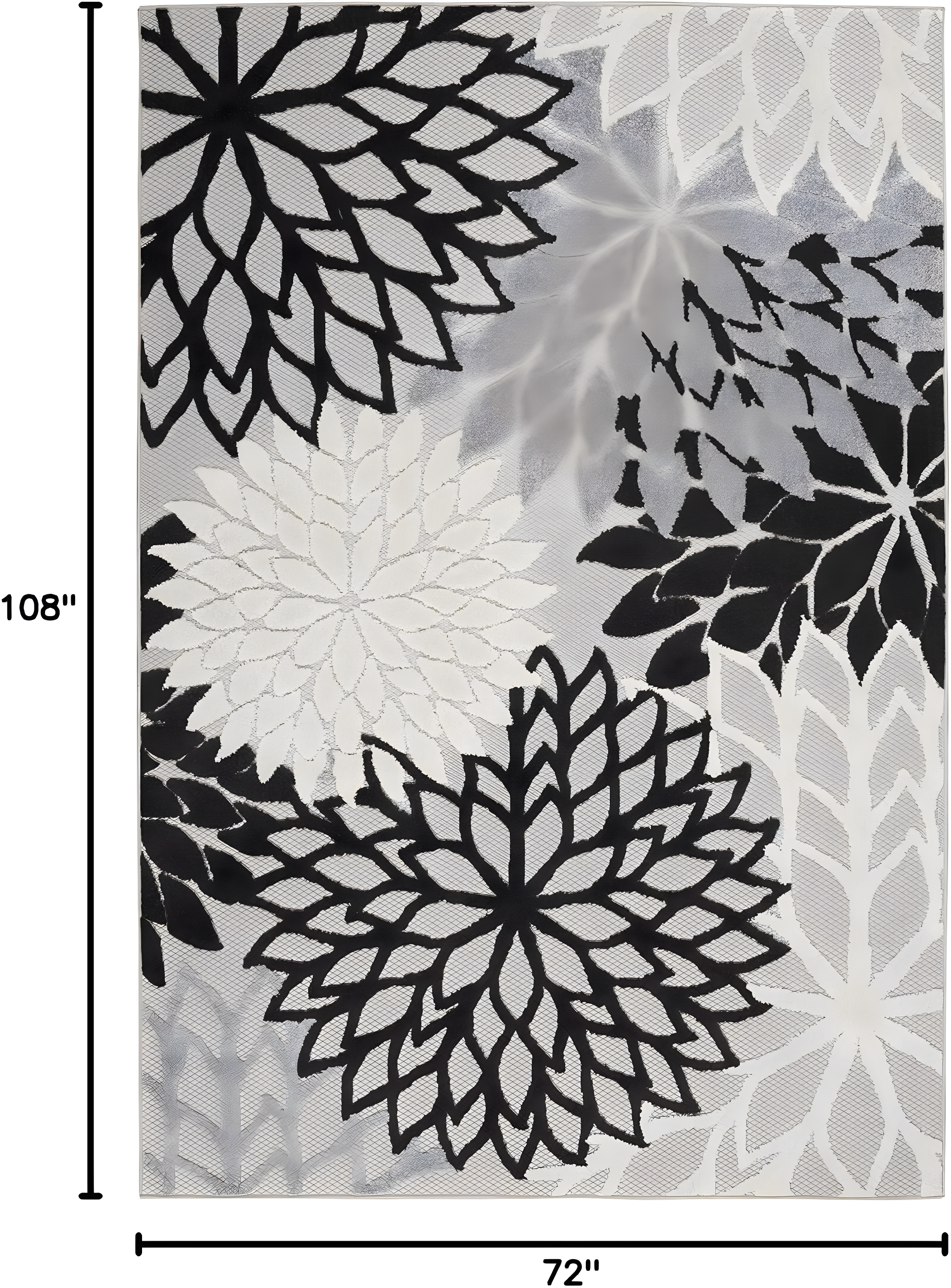 Nourison Aloha Floral Bloom Flatweave High-Low Indoor Outdoor Area Rug Black White 6' x 9'
