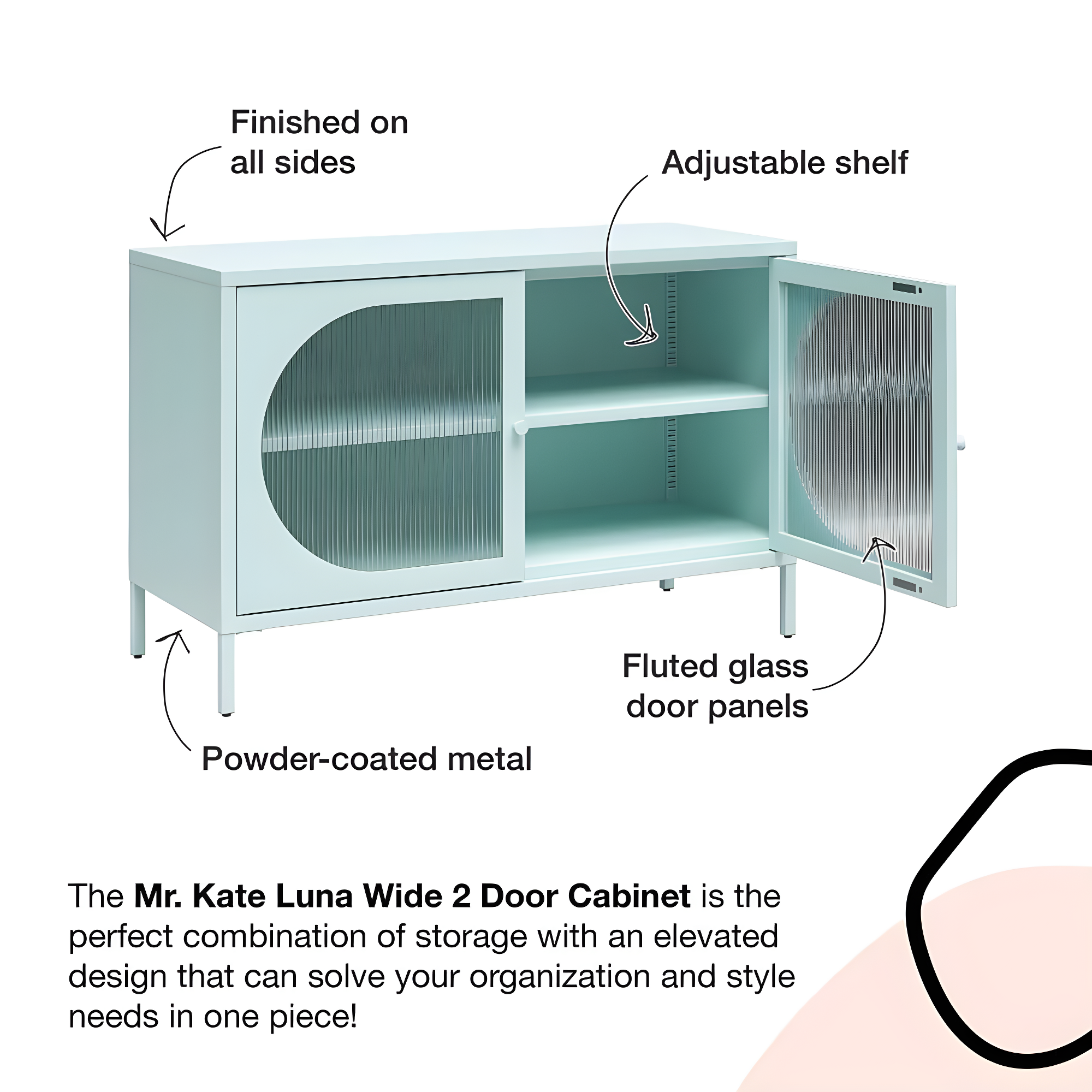Luna 25.2'' Tall Accent Cabinet with Fluted Glass