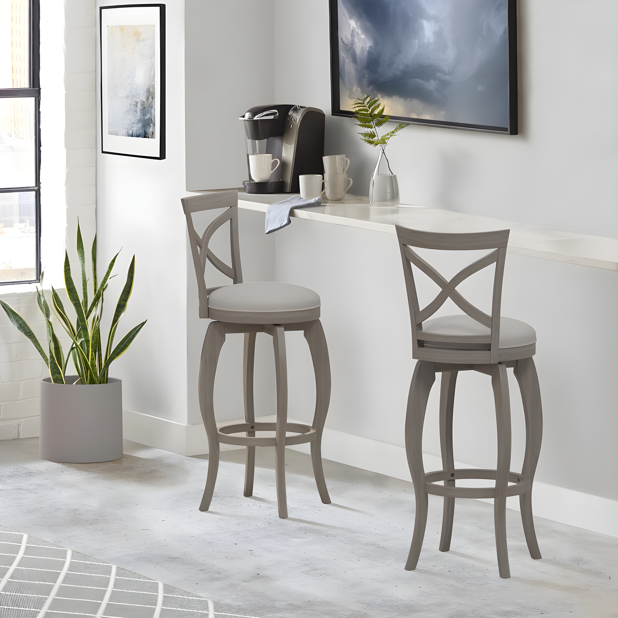 Hillsdale Ellendale 44.5" Fabric Contemporary Bar Stool in Aged Gray/Fog Gray