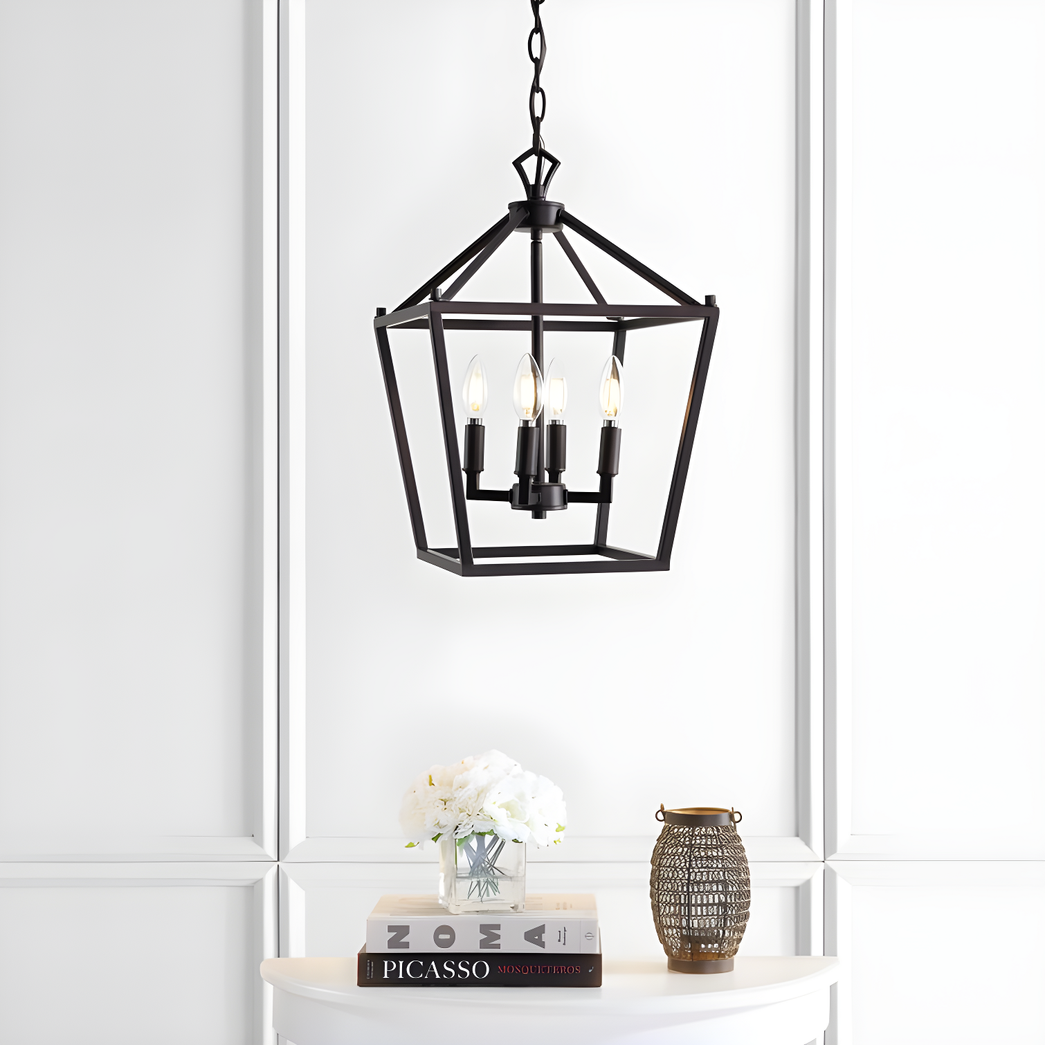Pagoda 12" 4-Bulb Lantern Metal LED Pendant, Oil Rubbed Bronze