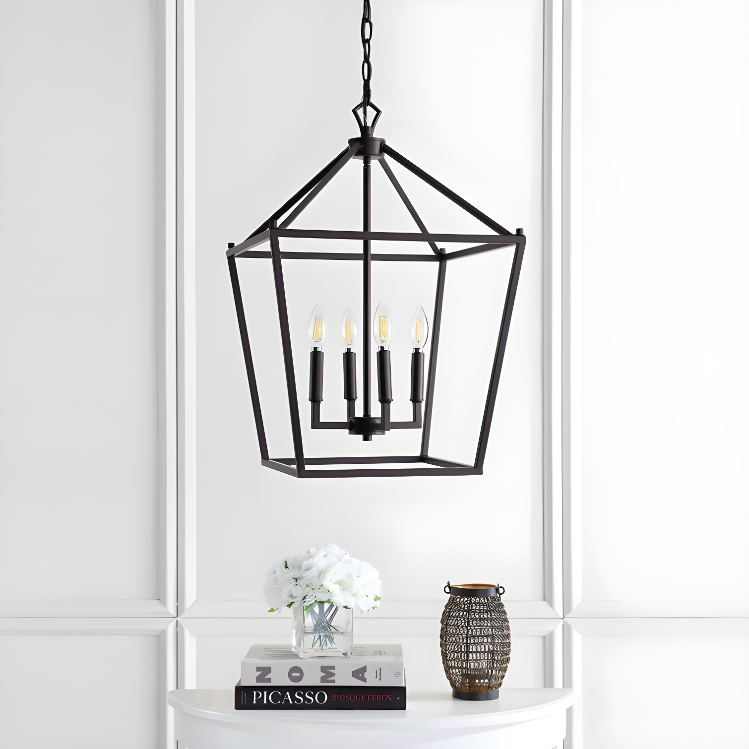 Pagoda 12" 4-Bulb Lantern Metal LED Pendant, Oil Rubbed Bronze