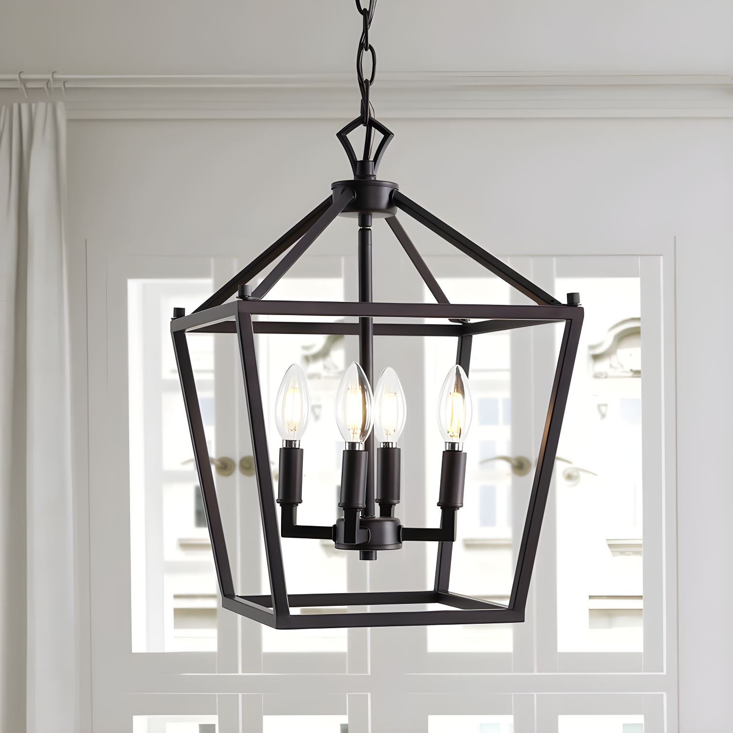 Pagoda 12" 4-Bulb Lantern Metal LED Pendant, Oil Rubbed Bronze