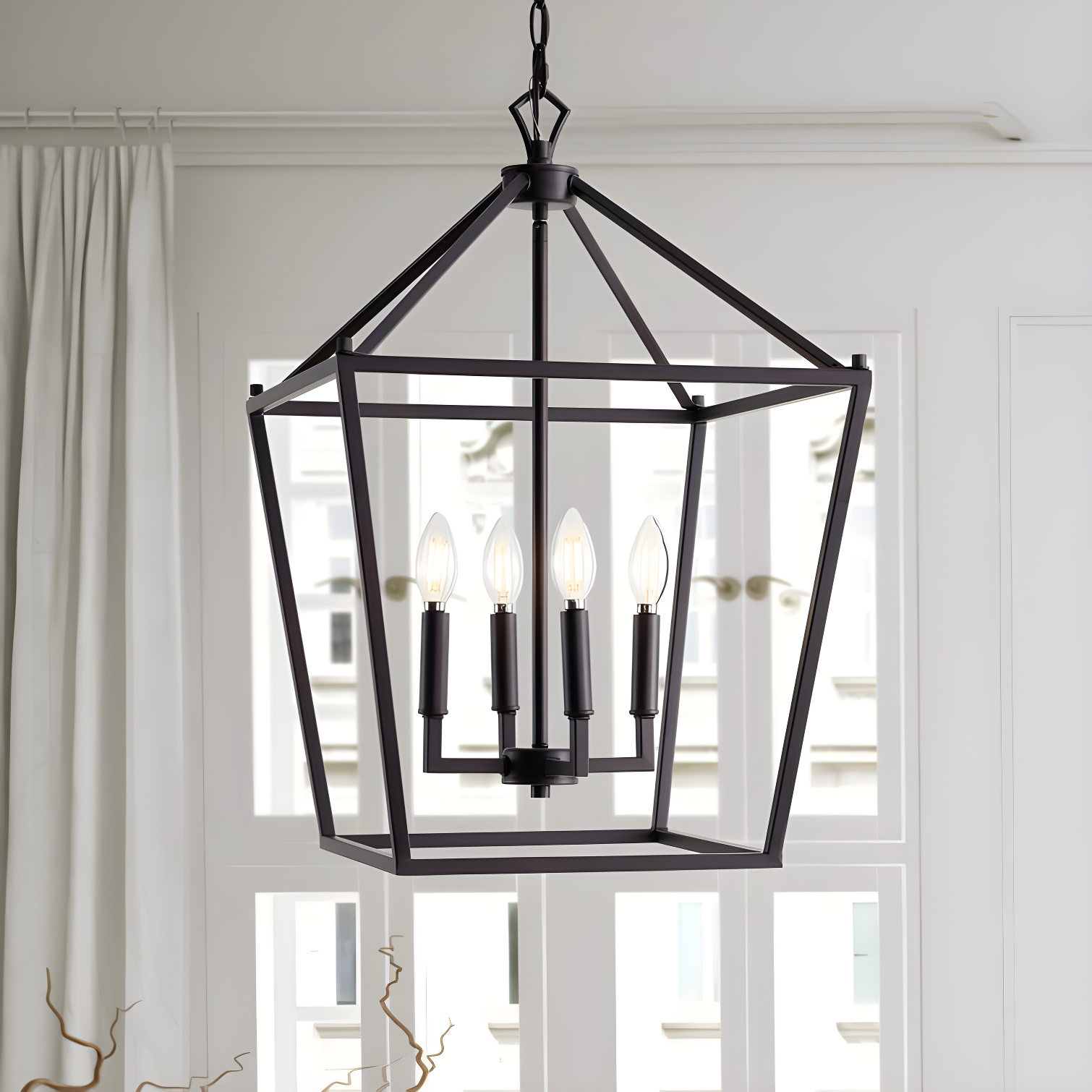 Pagoda 12" 4-Bulb Lantern Metal LED Pendant, Oil Rubbed Bronze