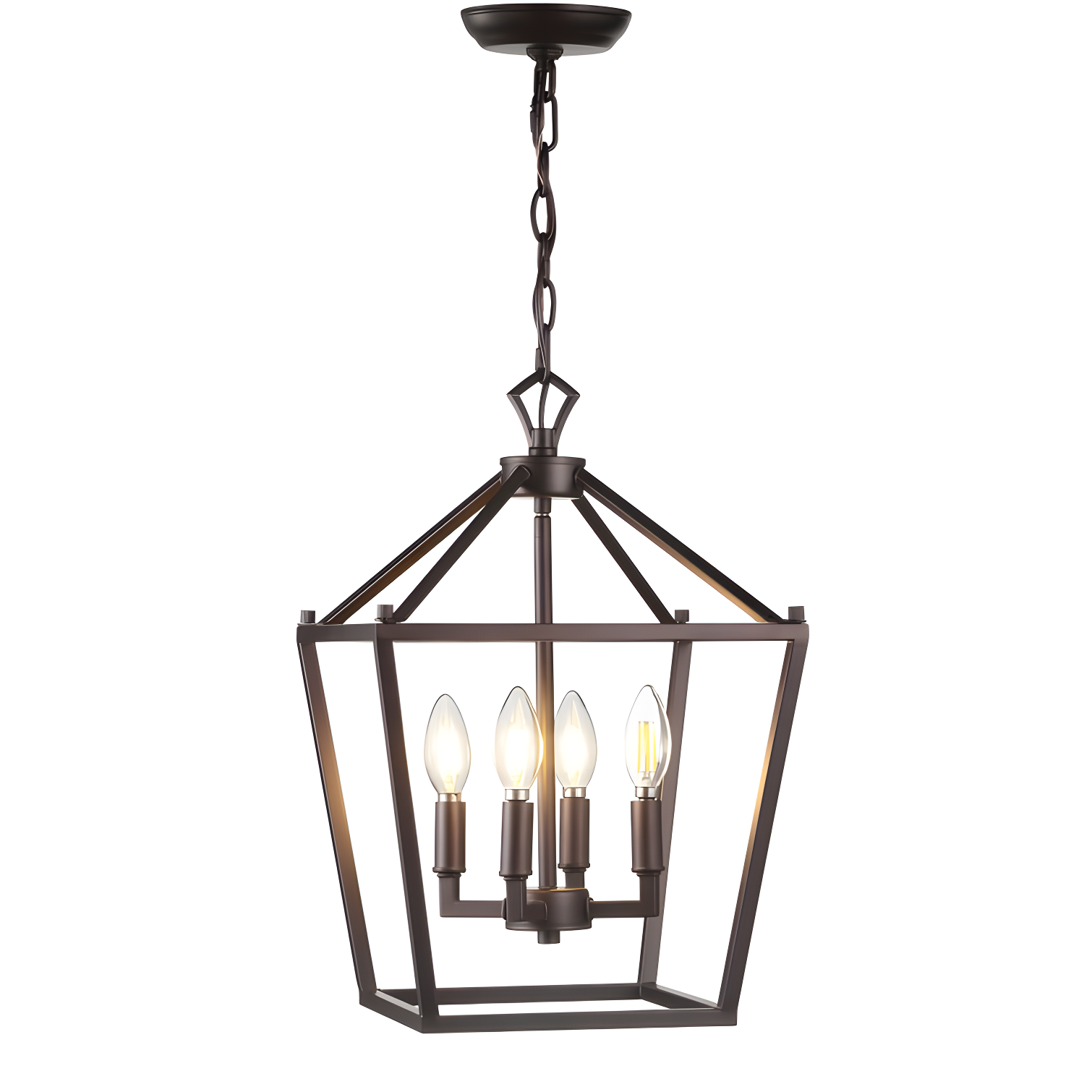 Pagoda 12" 4-Bulb Lantern Metal LED Pendant, Oil Rubbed Bronze