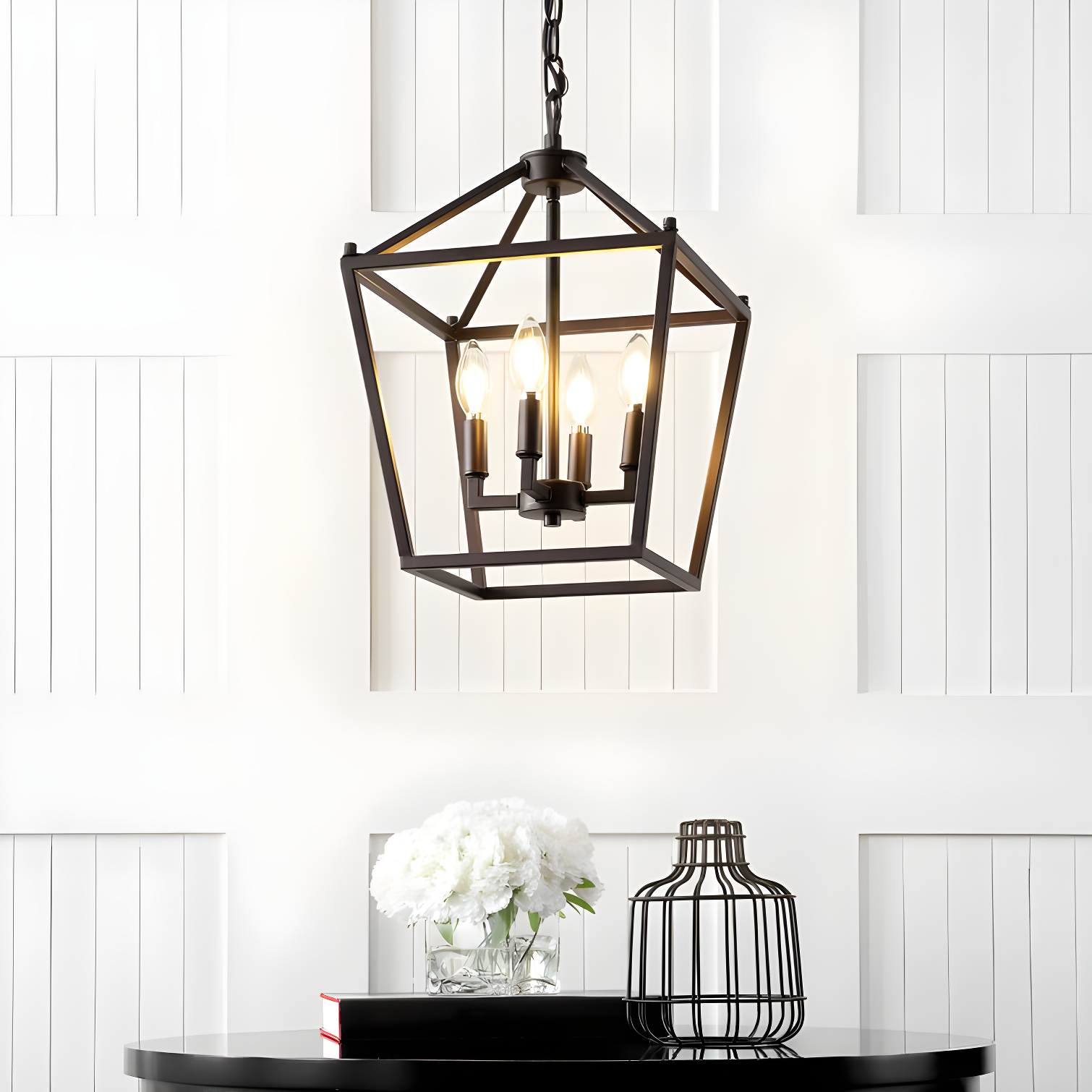 Pagoda 12" 4-Bulb Lantern Metal LED Pendant, Oil Rubbed Bronze