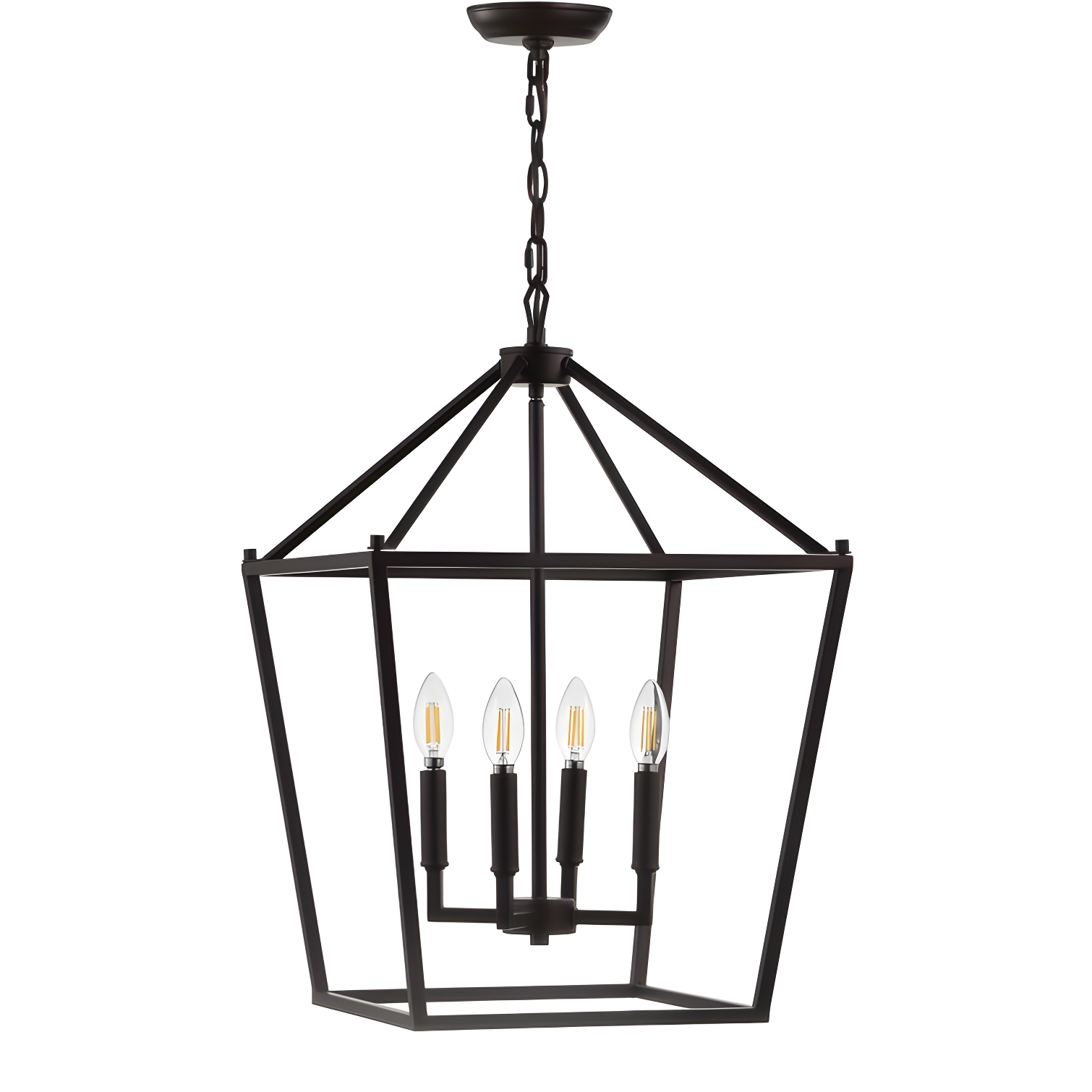 Pagoda 12" 4-Bulb Lantern Metal LED Pendant, Oil Rubbed Bronze