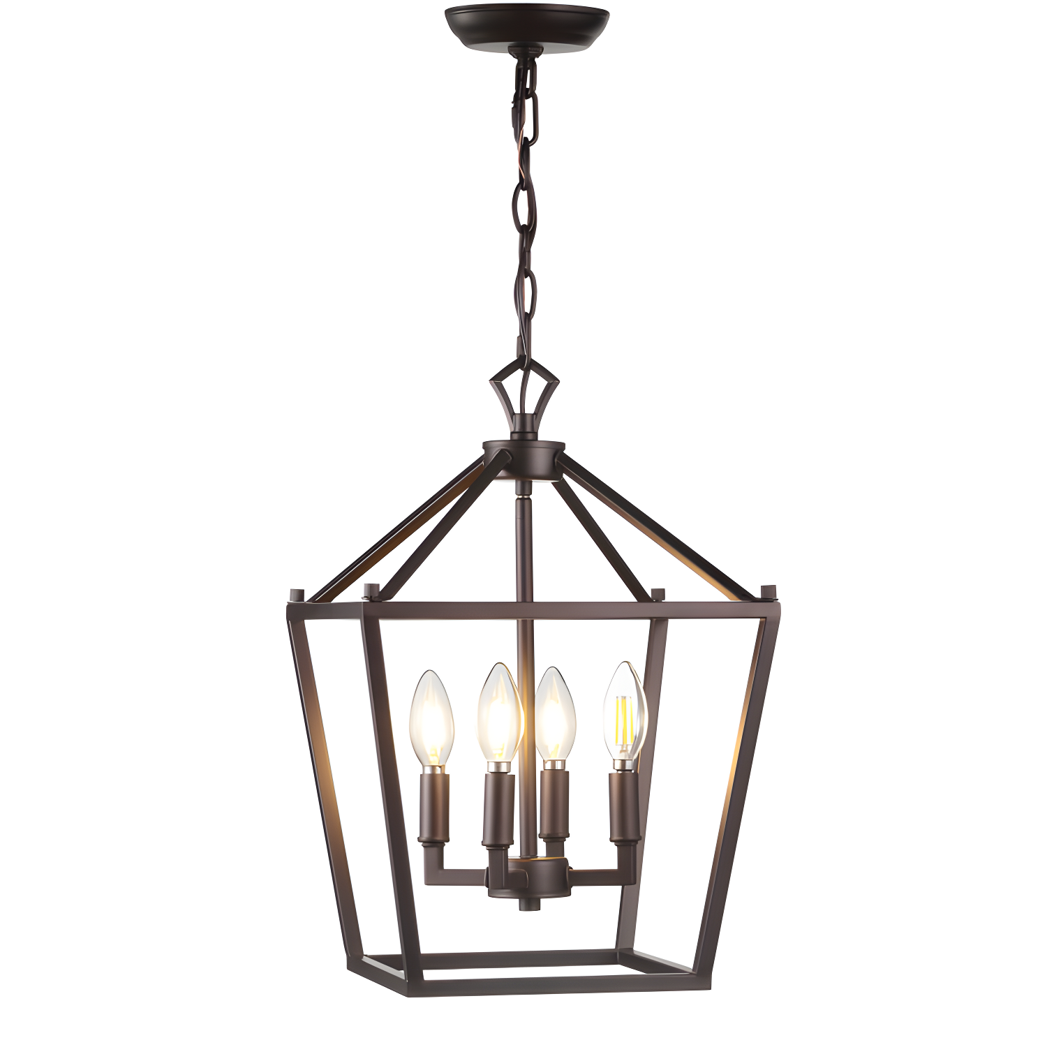 Pagoda 12" 4-Bulb Lantern Metal LED Pendant, Oil Rubbed Bronze
