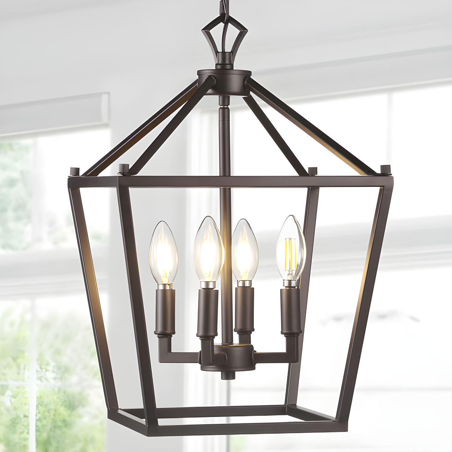 Pagoda 12" 4-Bulb Lantern Metal LED Pendant, Oil Rubbed Bronze