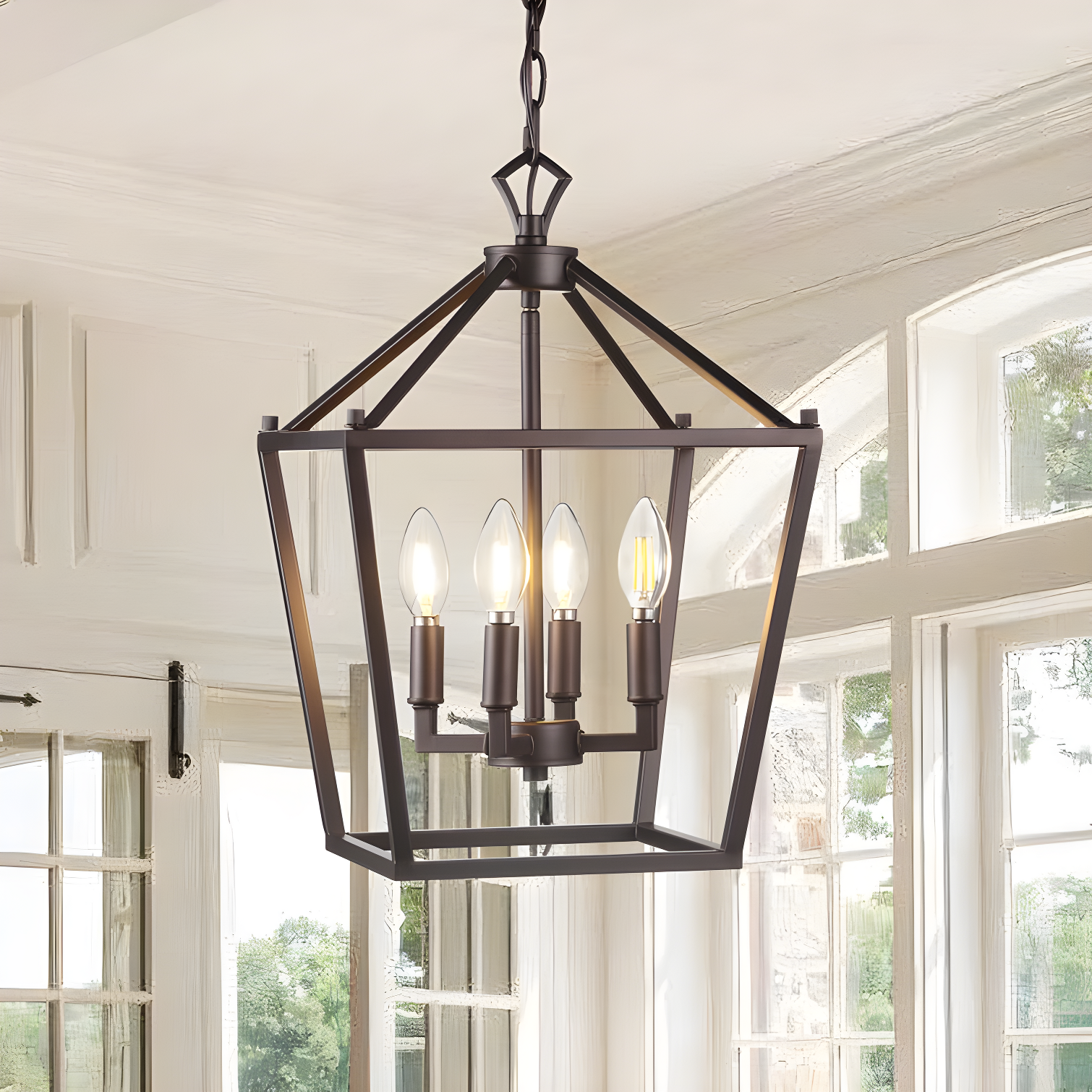 Pagoda 12" 4-Bulb Lantern Metal LED Pendant, Oil Rubbed Bronze